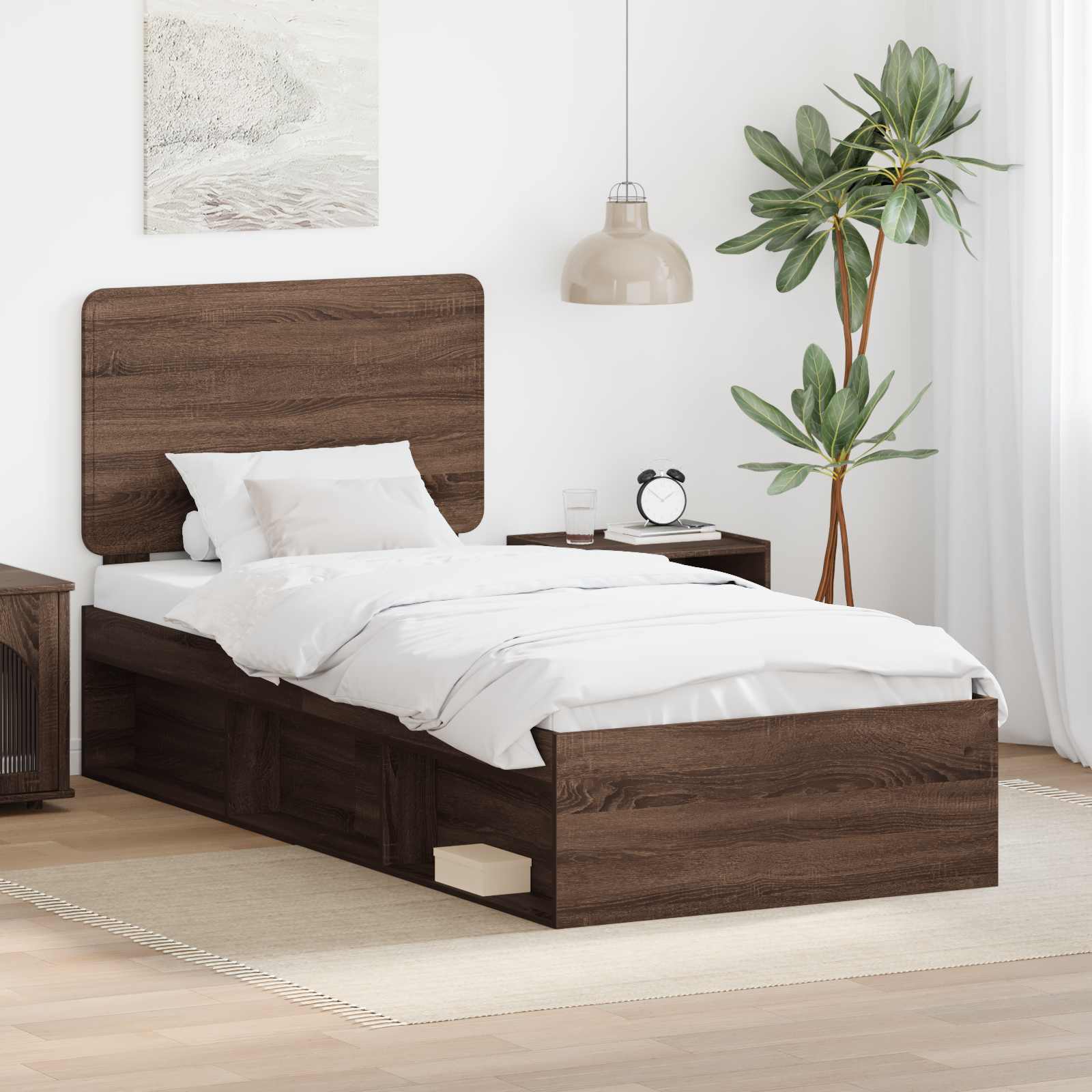 Cadre de lit Chêne brun 100 x 200 cm Bois de pin massif - XIOS