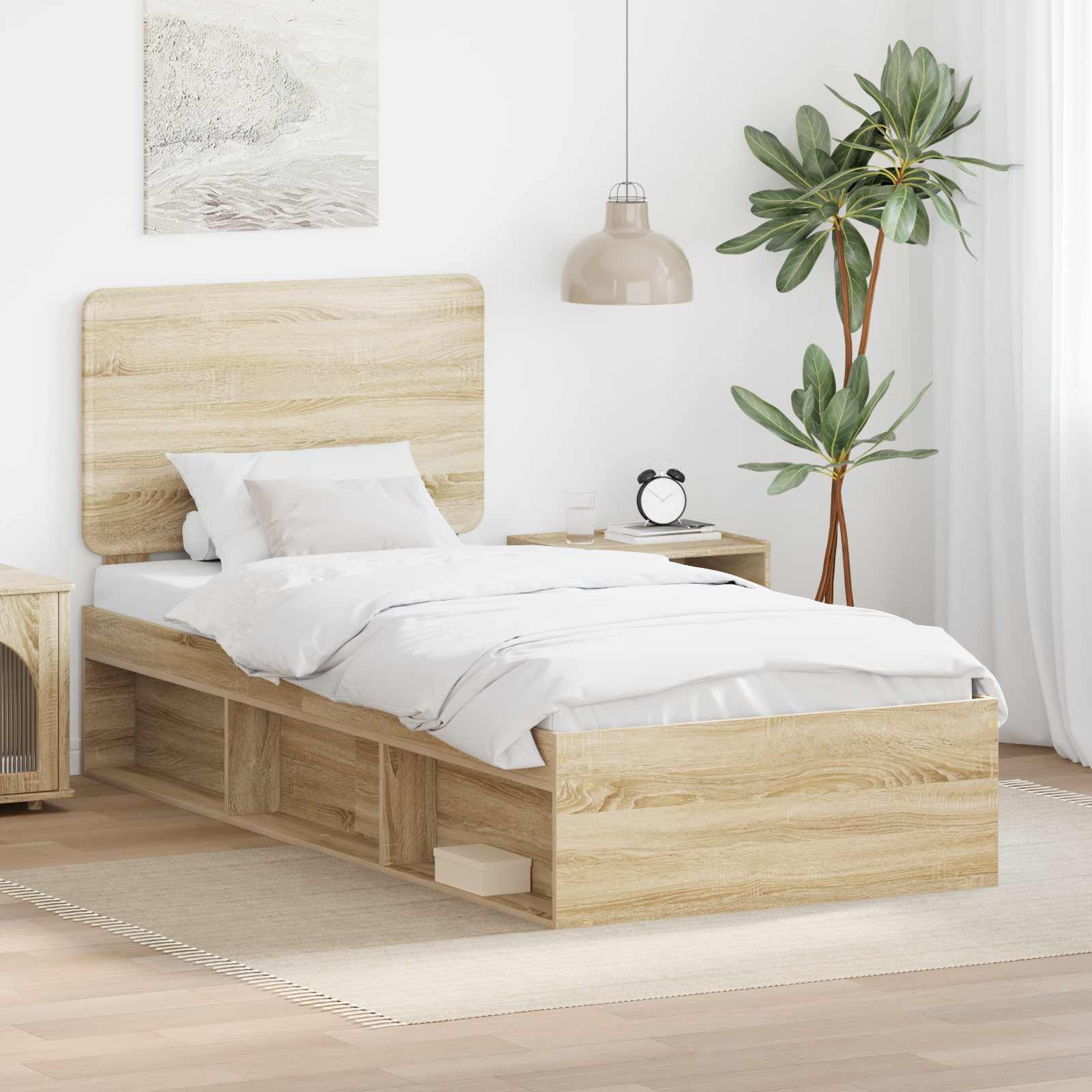 Cadre de lit Chêne Sonoma 90 x 200 cm Bois de pin massif - XIOS