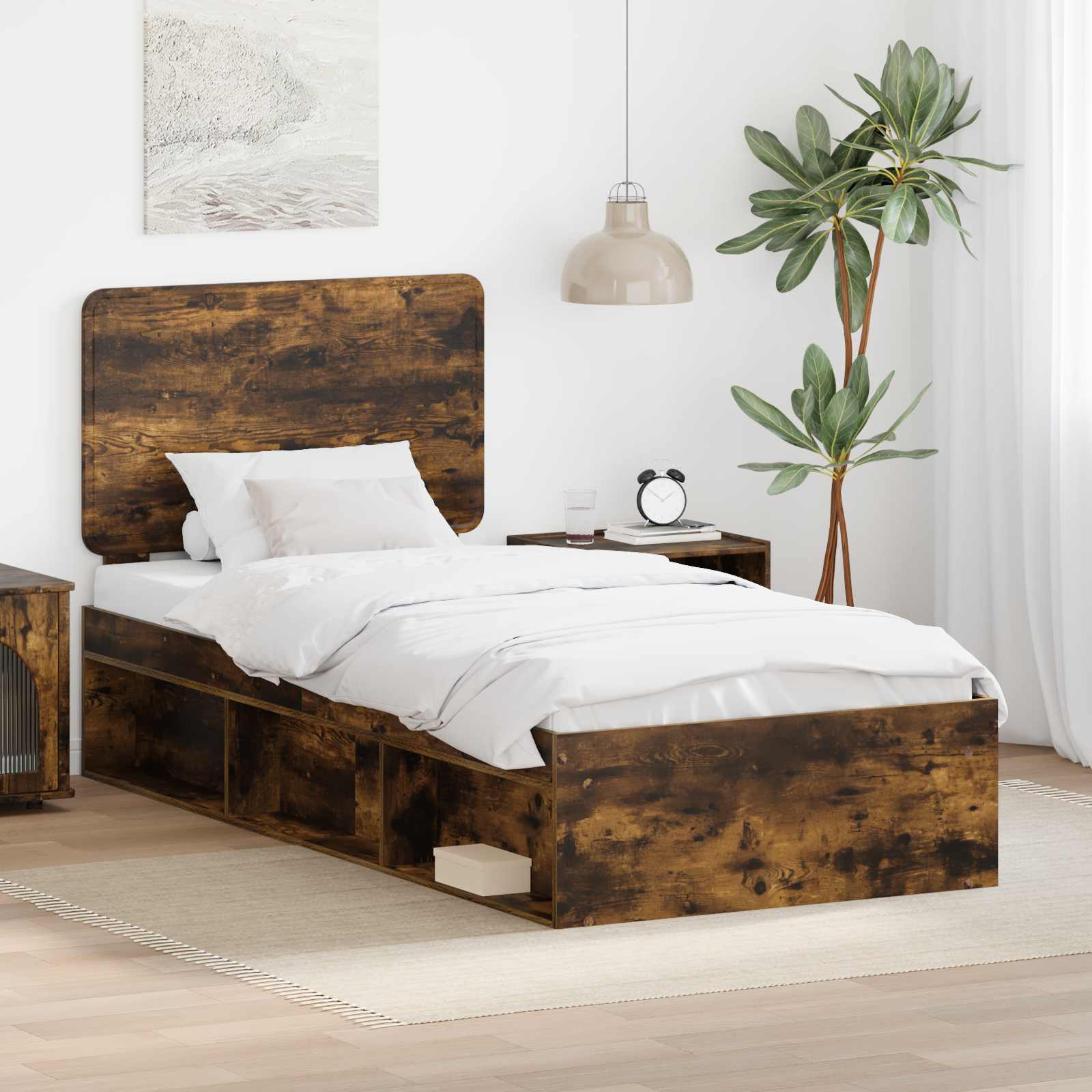 Cadre de lit Chêne fumé 90 x 200 cm Bois de pin massif - XIOS