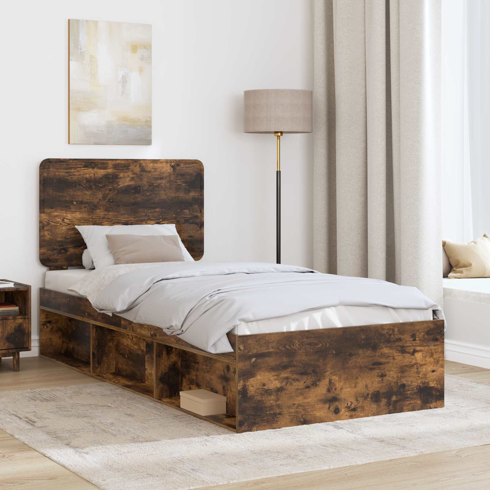 Cadre de lit Chêne fumé 90 x 200 cm Bois de pin massif - XIOS