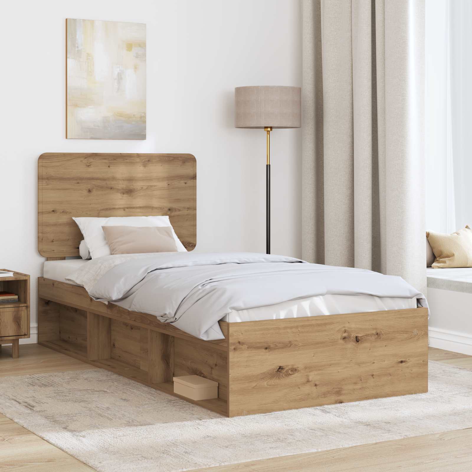 Cadre de lit Chêne artisan 90 x 200 cm Bois de pin massif - XIOS