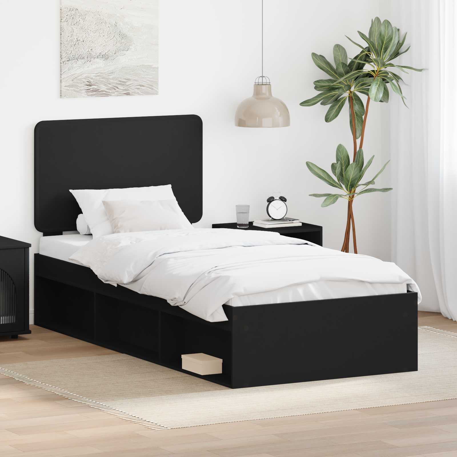 Cadre de lit Noir 90 x 190 cm Bois de pin massif - XIOS