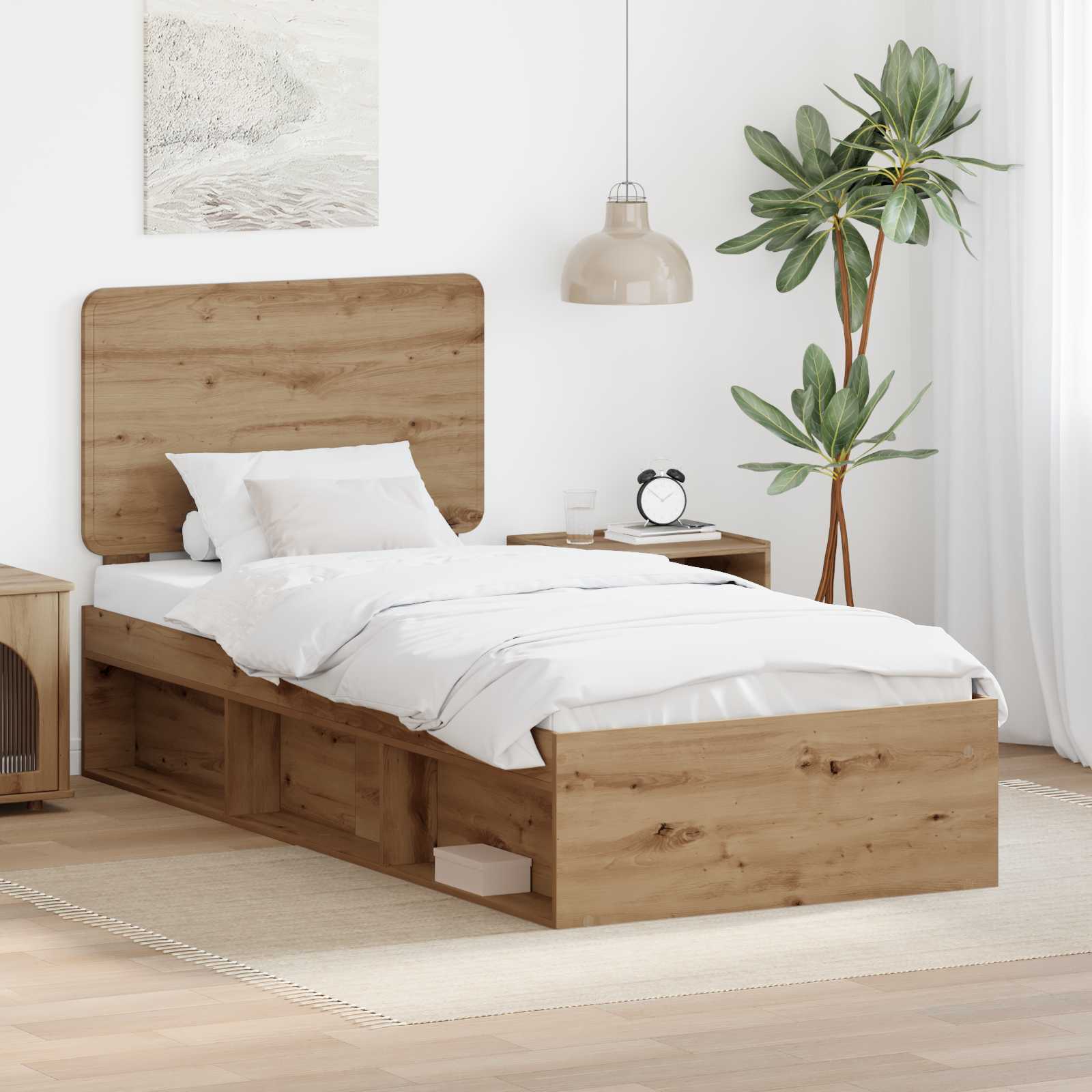 Cadre de lit Chêne artisan 90 x 190 cm Bois de pin massif - XIOS