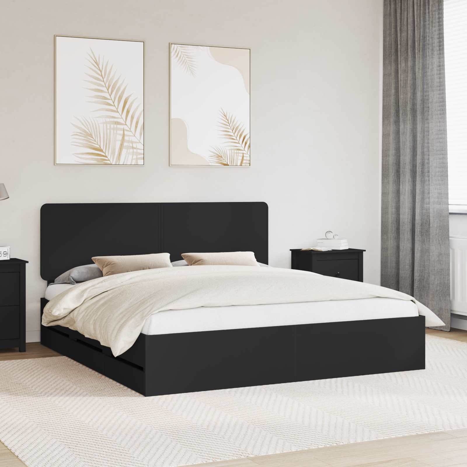 Cadre de lit avec tiroir Noir 200 x 200 cm Bois Ingénierie - XIOS