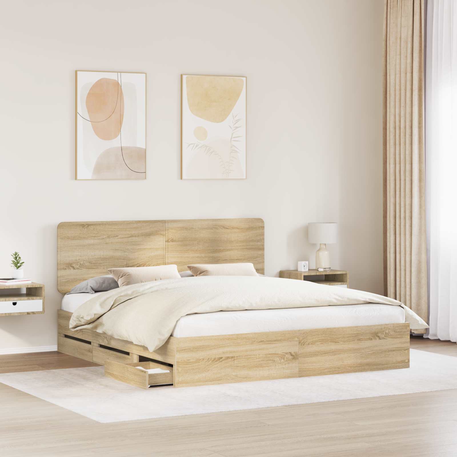 Cadre de lit Chêne Sonoma 200 x 200 cm Bois Ingénierie - XIOS
