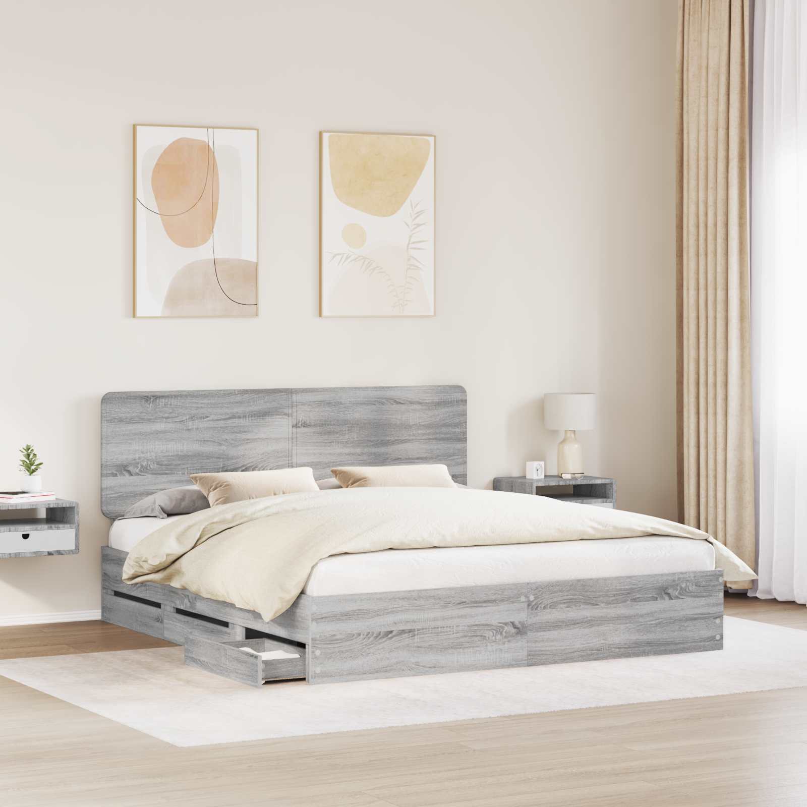 Cadre de lit Gris Sonoma 200 x 200 cm Bois Ingénierie - XIOS
