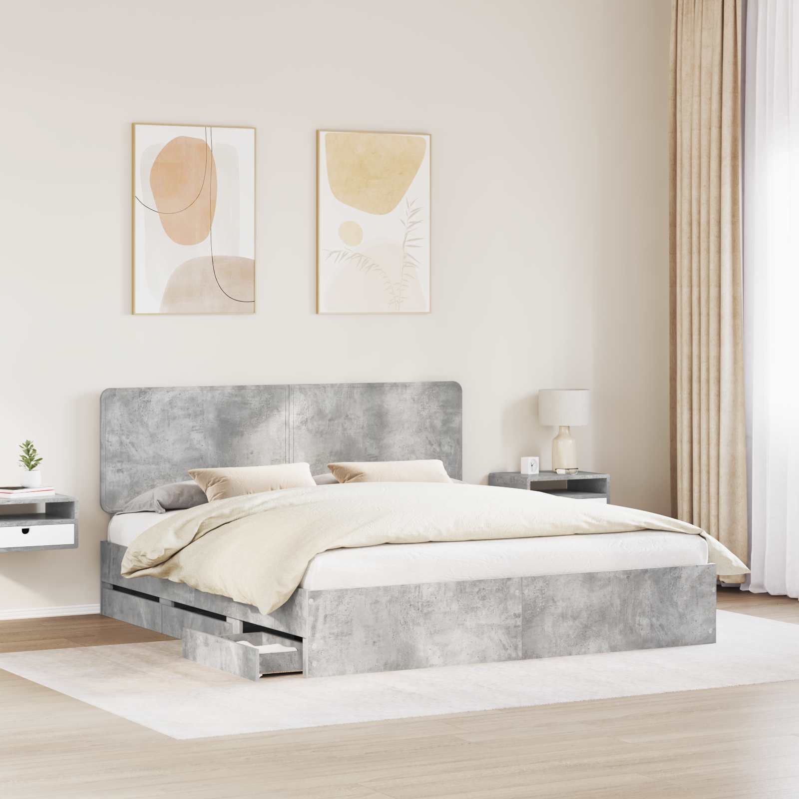 Cadre de lit Gris béton 180 x 200 cm Bois Ingénierie - XIOS