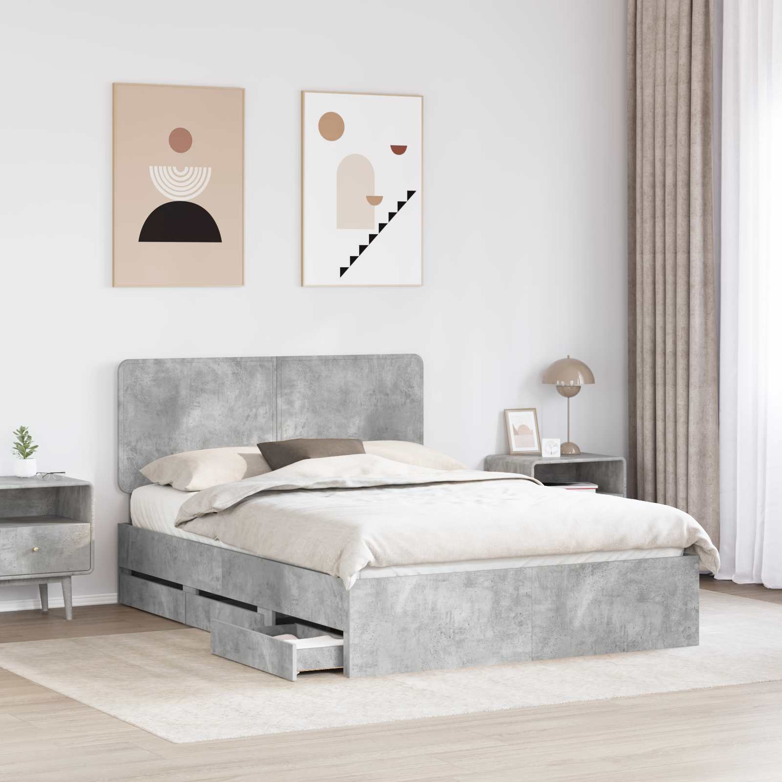 Cadre de lit Gris béton 150 x 200 cm Bois Ingénierie - XIOS