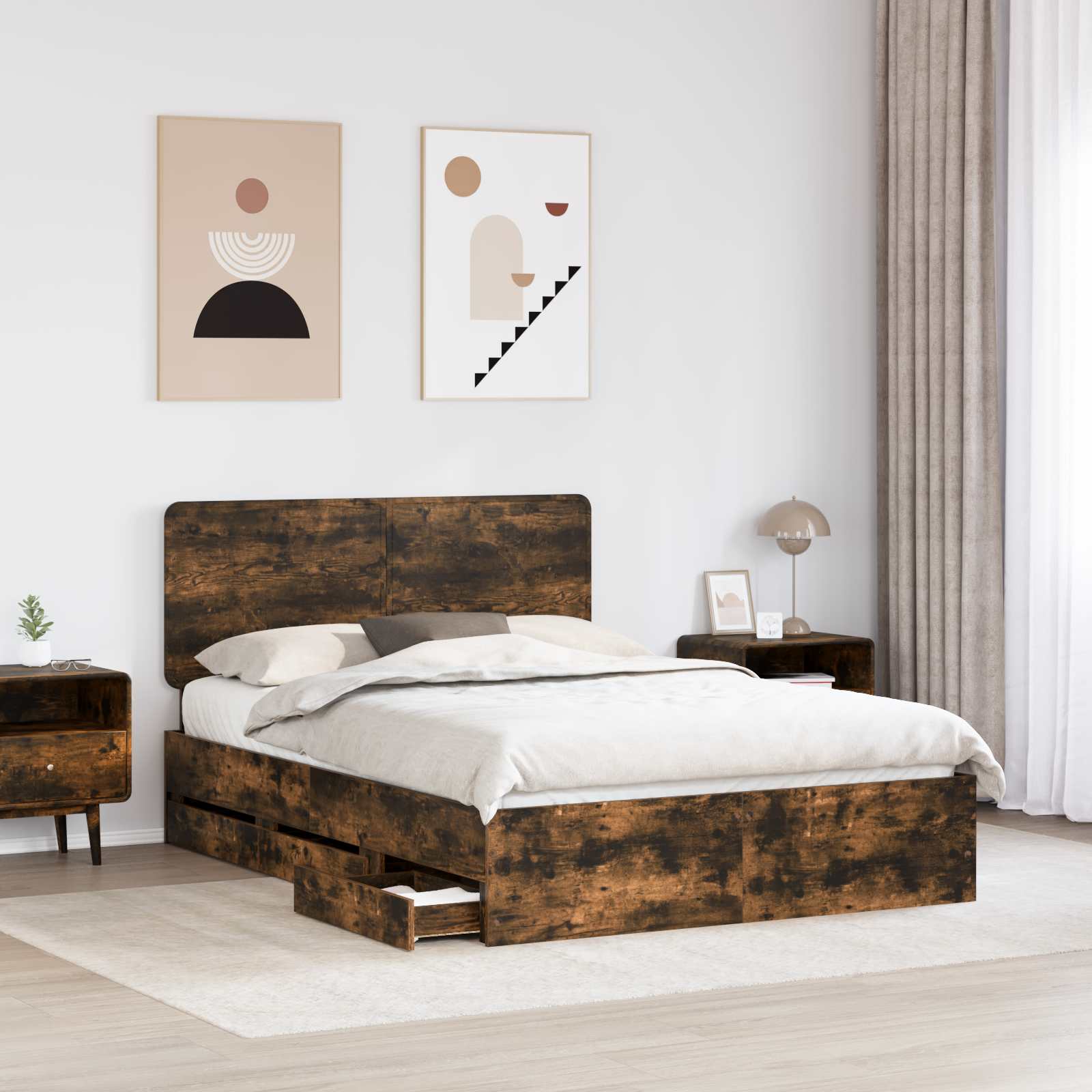 Cadre de lit Chêne fumé 140 x 190 cm Bois Ingénierie - XIOS