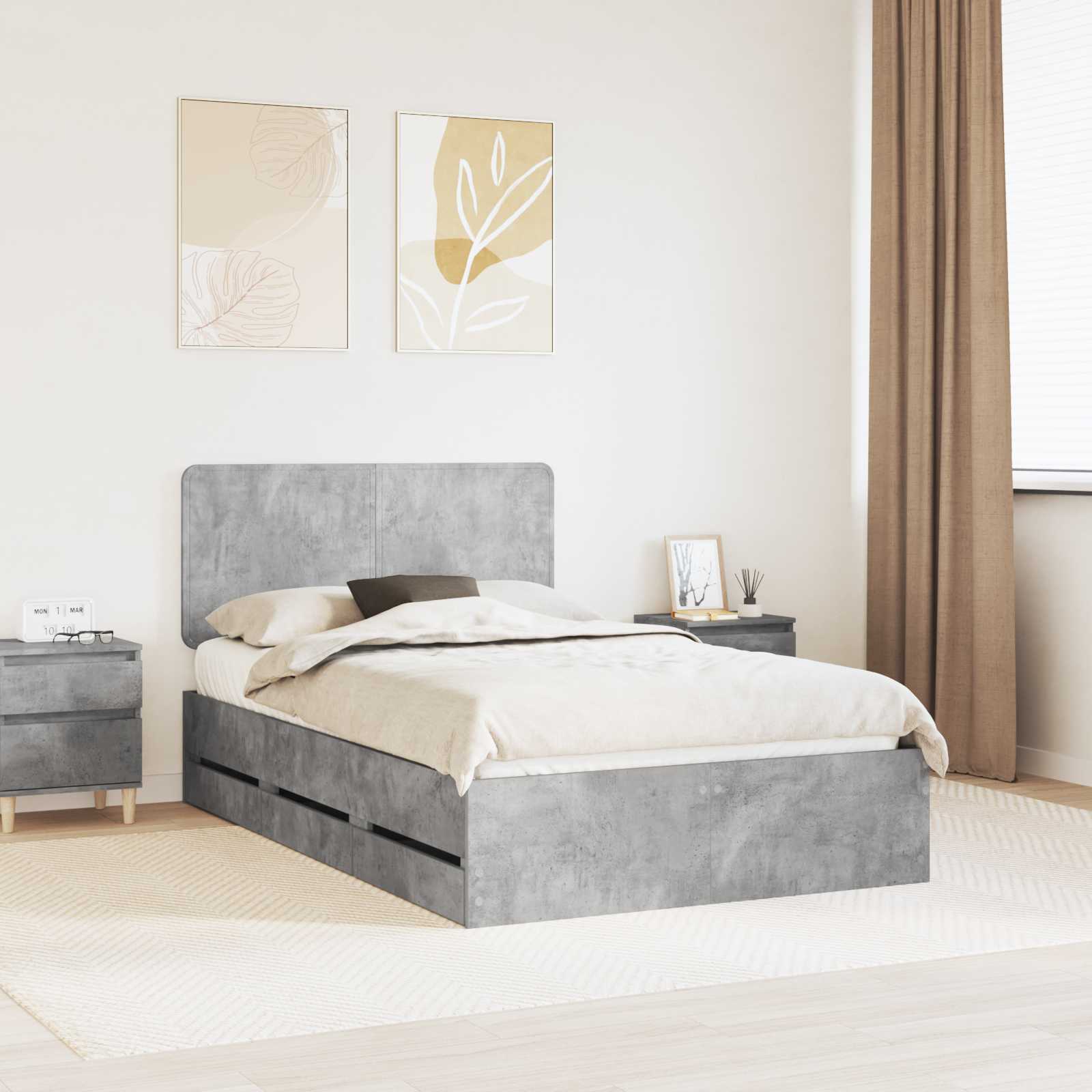 Cadre de lit Gris béton 135 x 190 cm Bois Ingénierie - XIOS