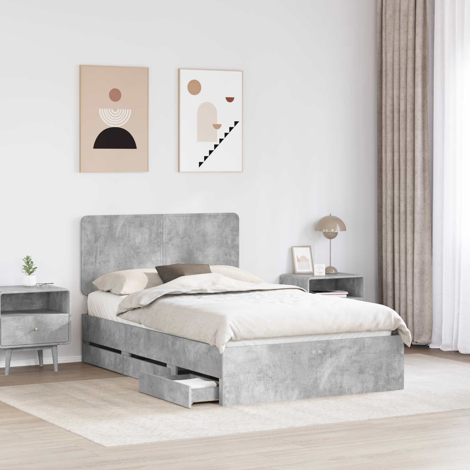 Cadre de lit Gris béton 135 x 190 cm Bois Ingénierie - XIOS