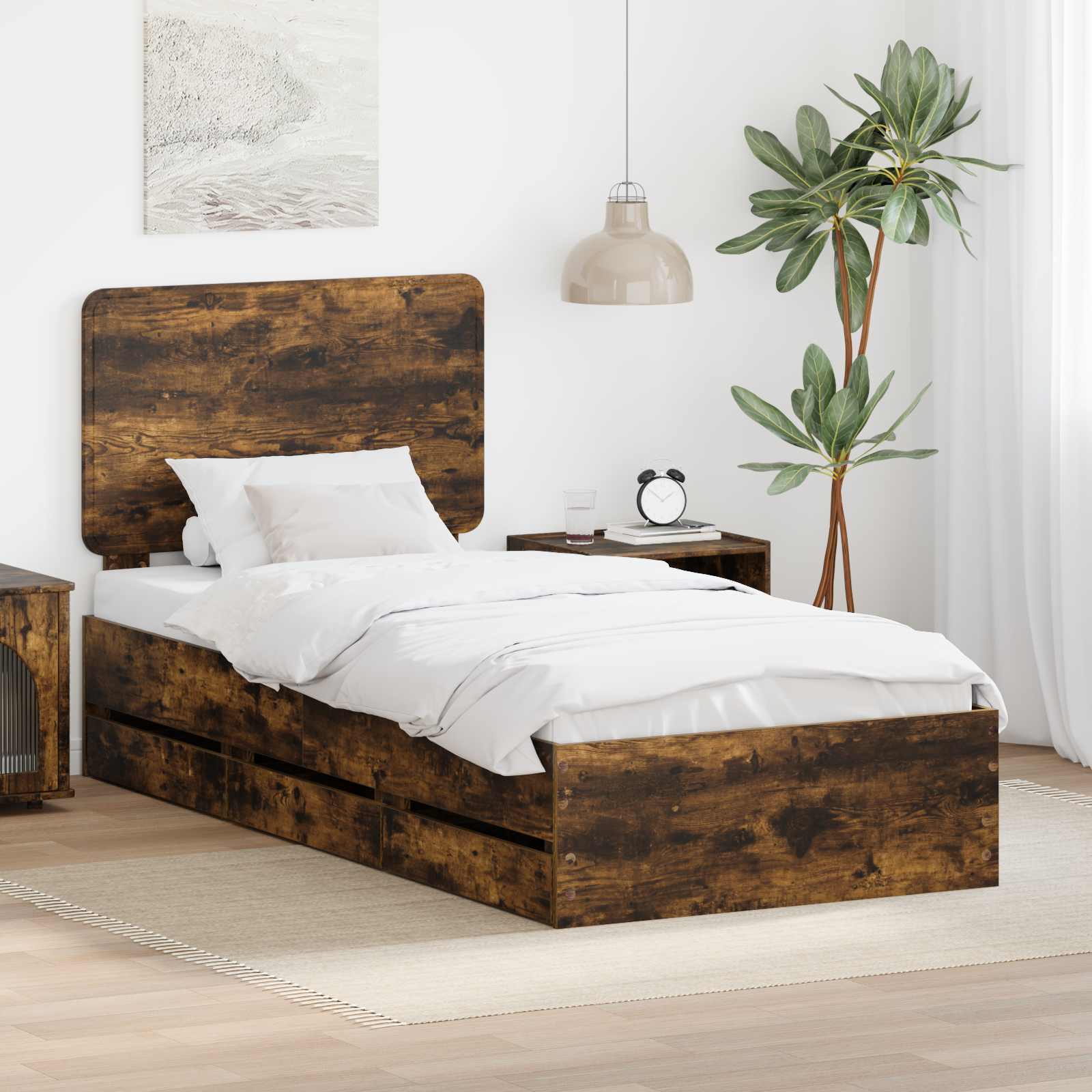Cadre de lit Chêne fumé 100 x 200 cm Bois Ingénierie - XIOS