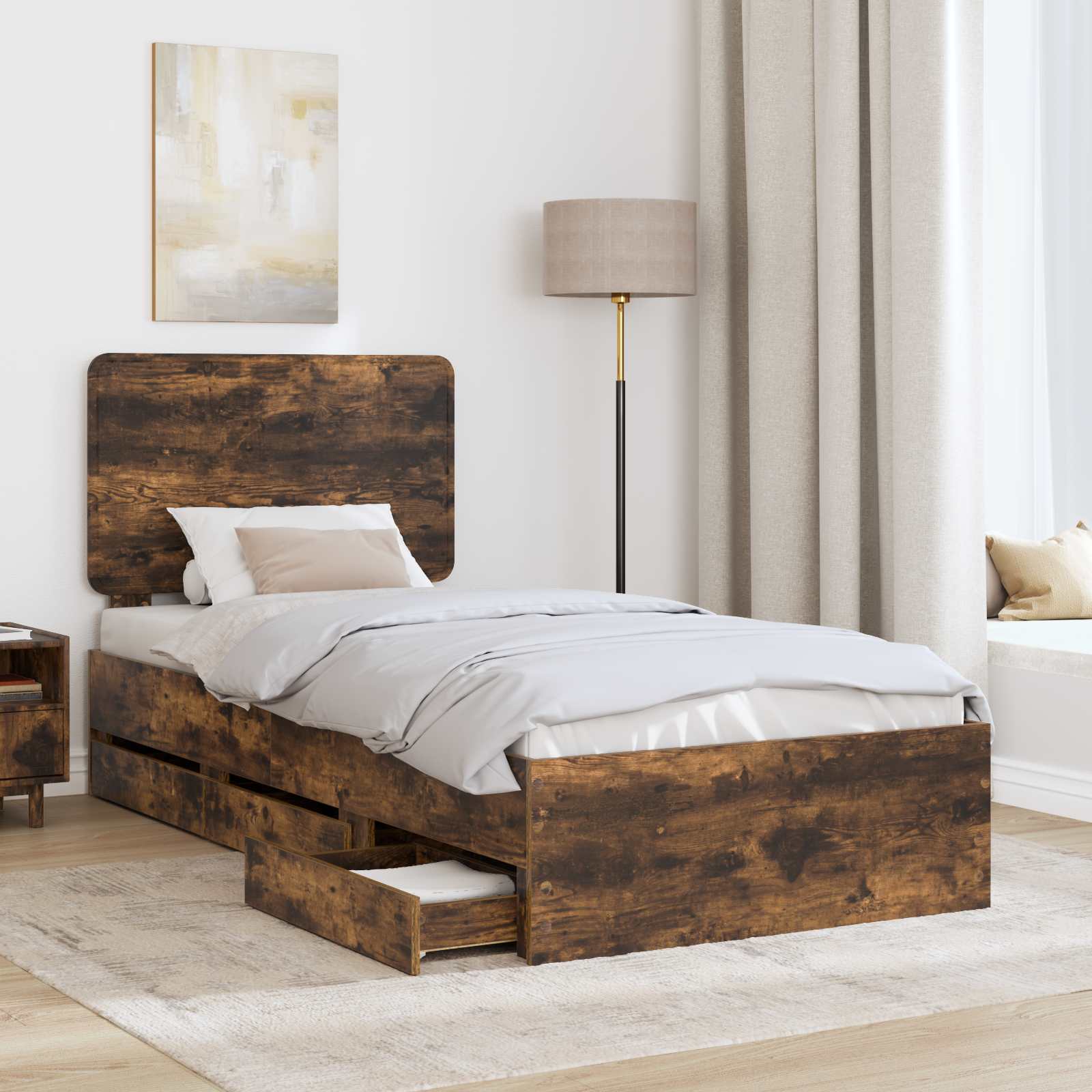 Cadre de lit avec tiroir Chêne fumé 90 x 190 cm Bois Ingénierie - XIOS
