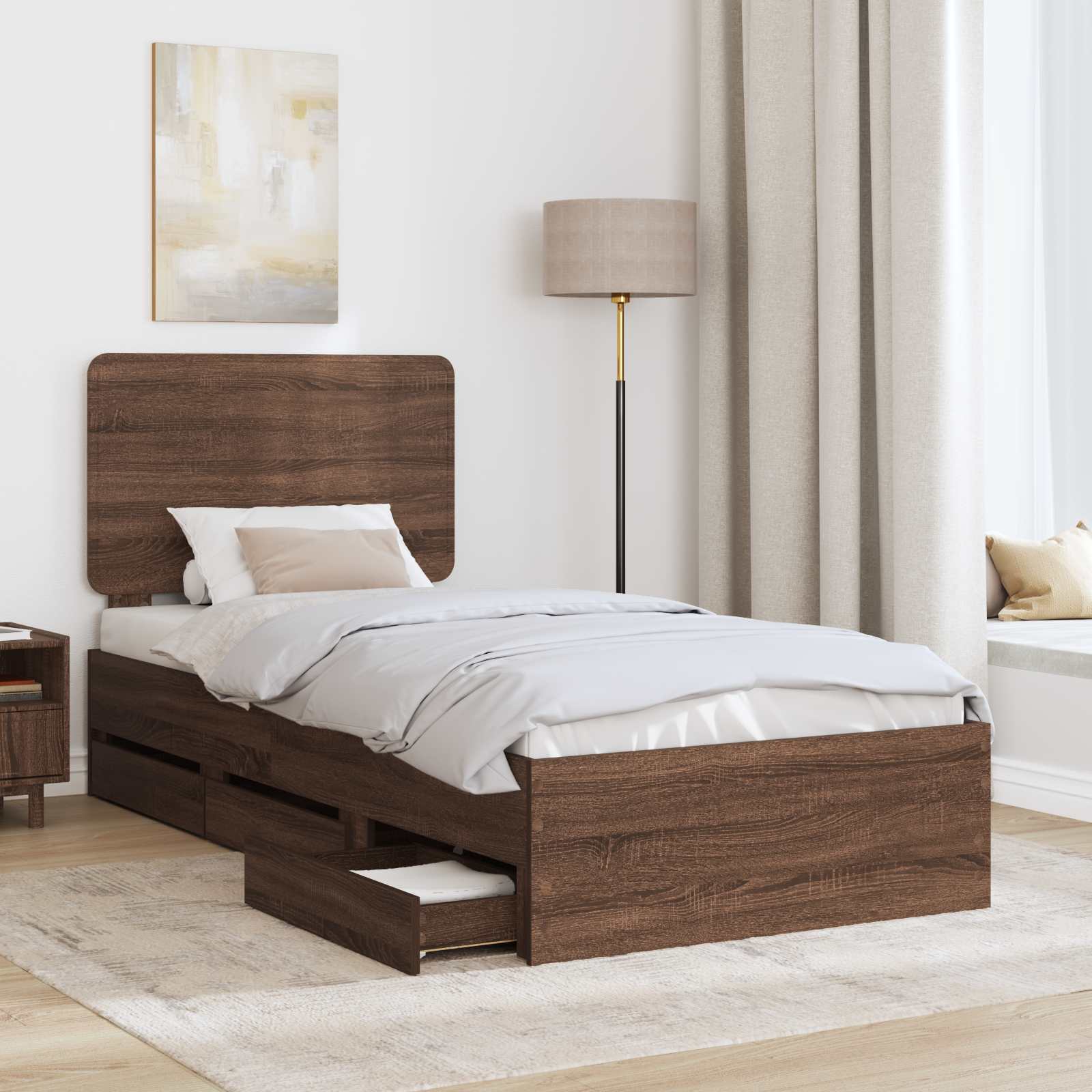 Cadre de lit avec tiroir Chêne brun 90 x 190 cm Bois Ingénierie - XIOS
