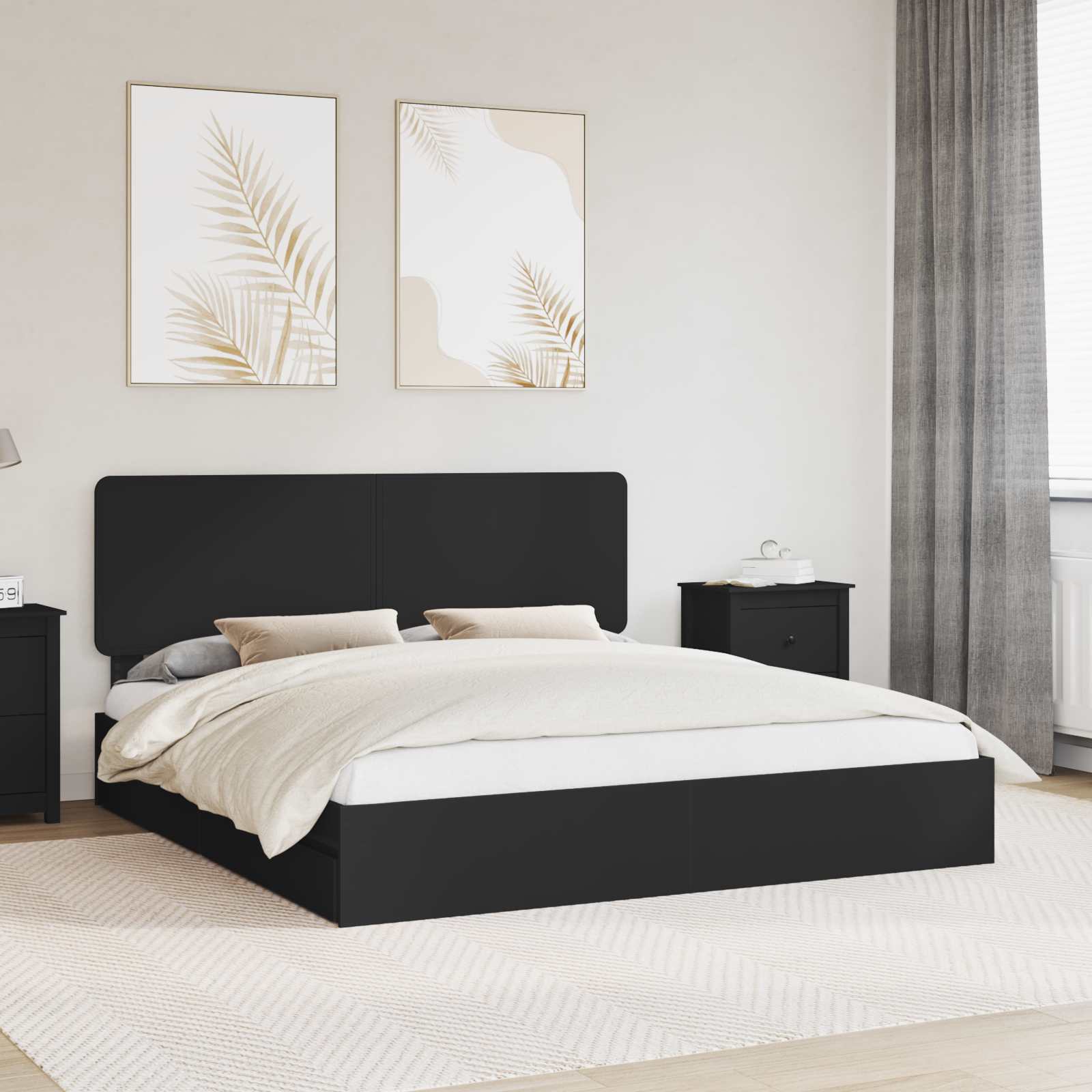 Lit de Rangement Noir 200 x 200 cm Bois d'ingénierie - XIOS