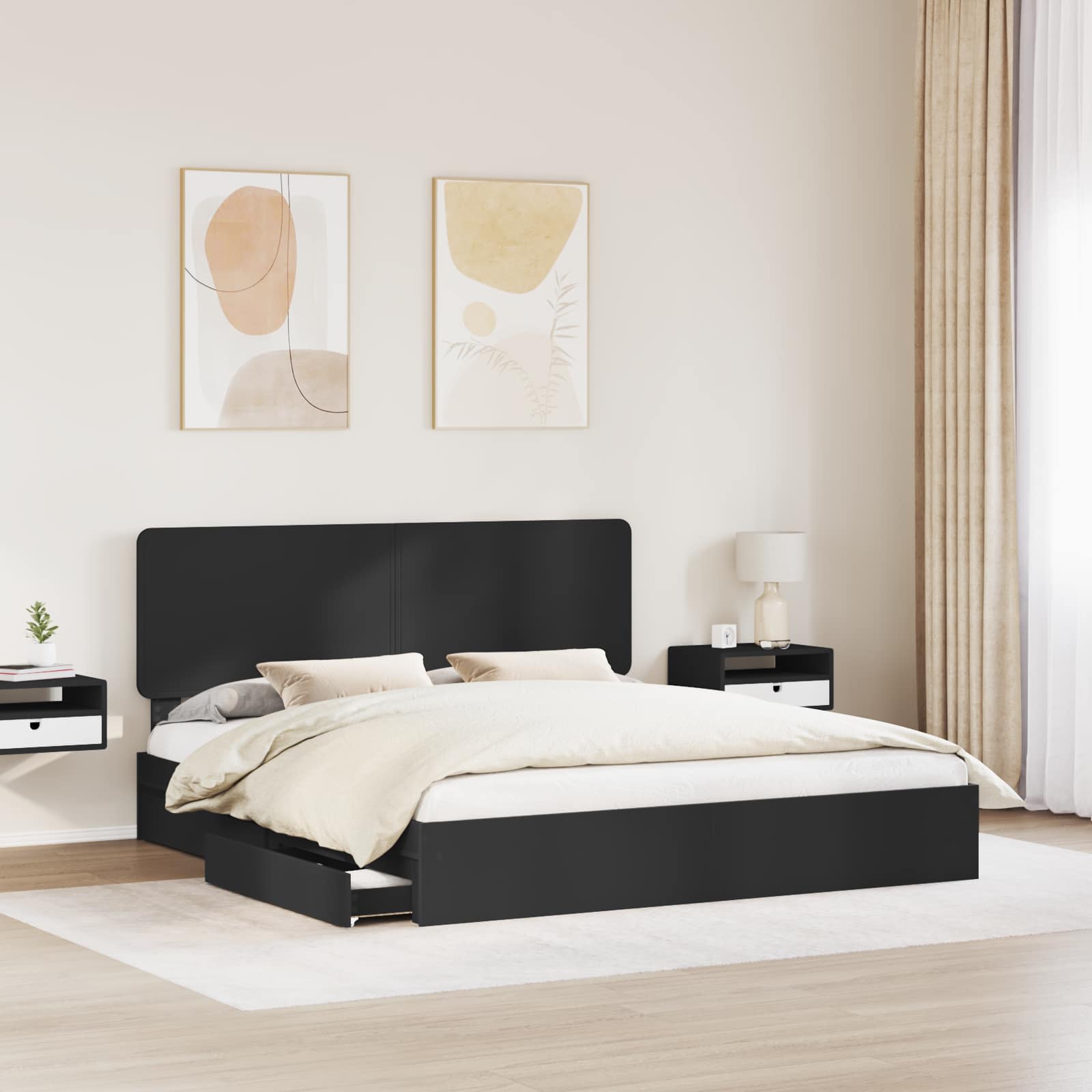 Lit de Rangement Noir 200 x 200 cm Bois d'ingénierie - XIOS