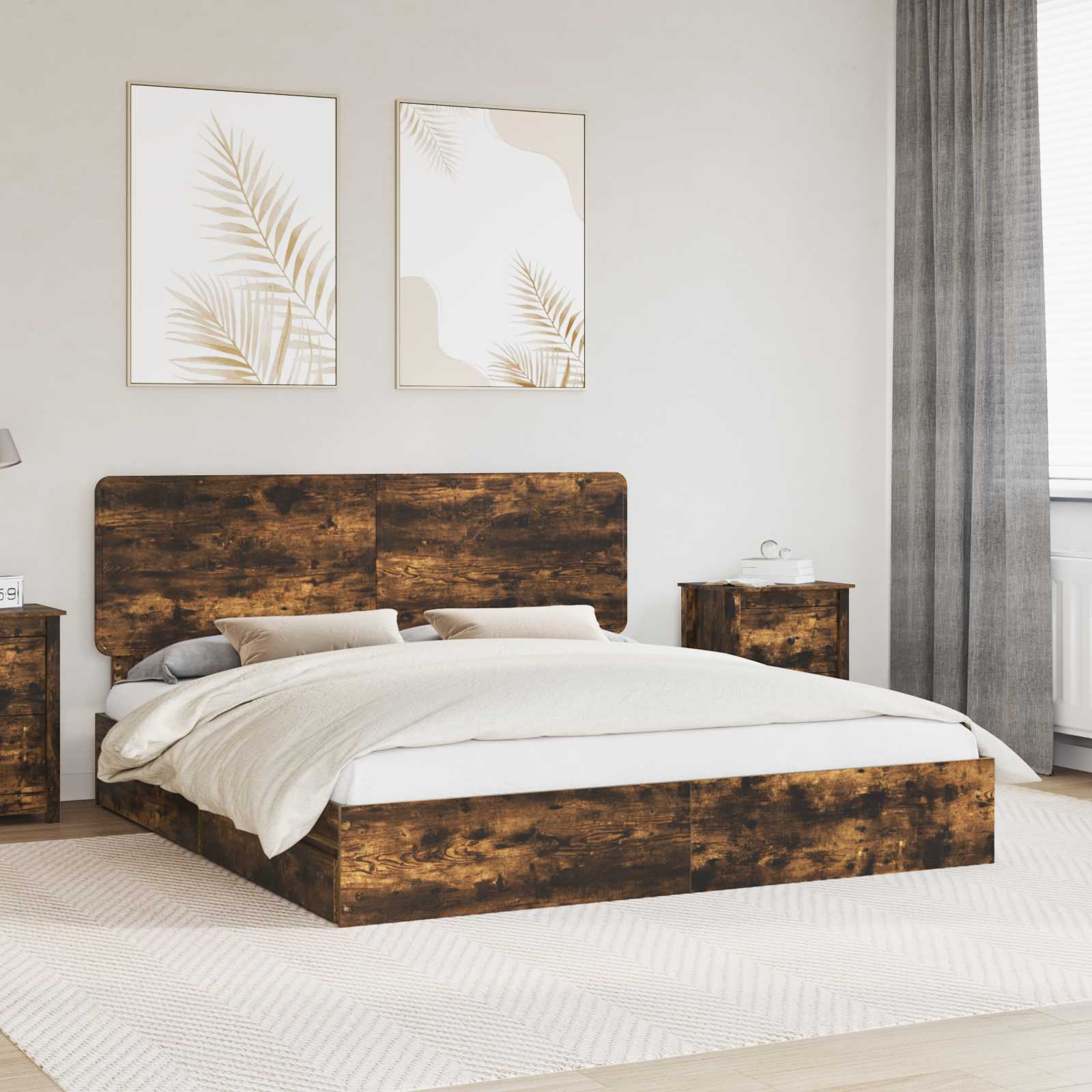 Lit de Rangement Chêne fumé 180 x 200 cm Bois d'ingénierie - XIOS