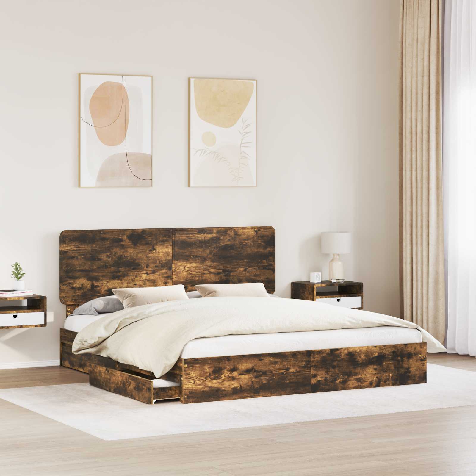 Lit de Rangement Chêne fumé 180 x 200 cm Bois d'ingénierie - XIOS