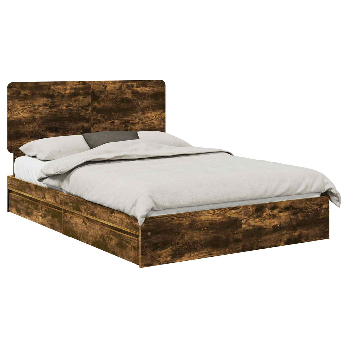 Lit de Rangement Chêne fumé 160 x 200 cm Bois d'ingénierie