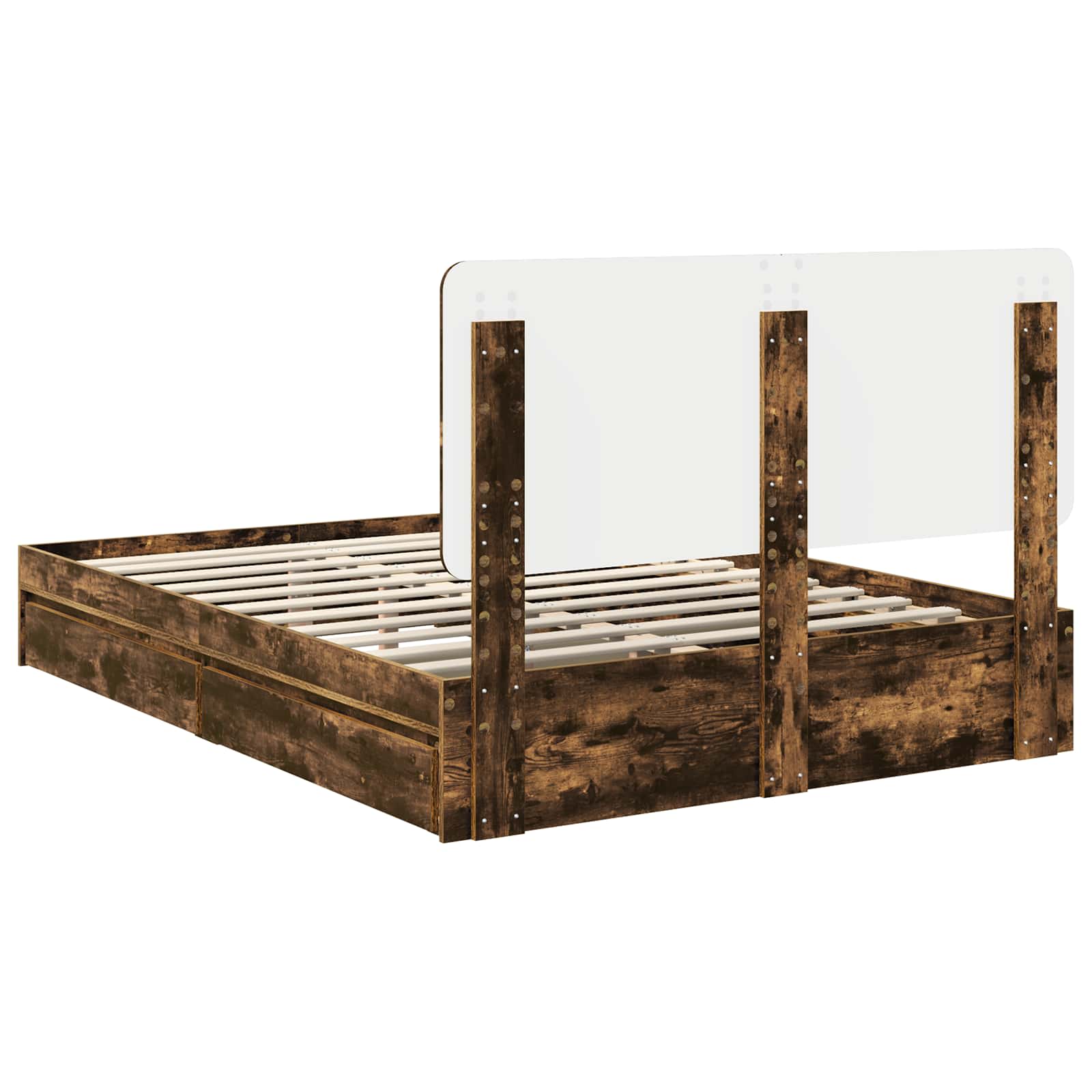 Lit de Rangement Chêne fumé 160 x 200 cm Bois d'ingénierie