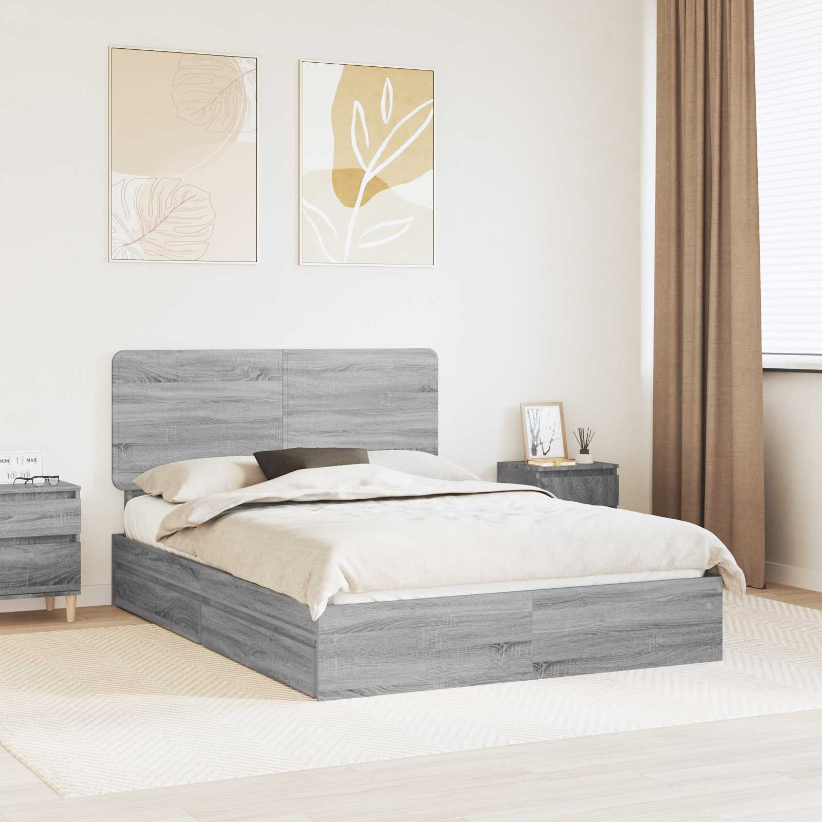 Lit de Rangement Gris Sonoma 160 x 200 cm Bois d'ingénierie - XIOS