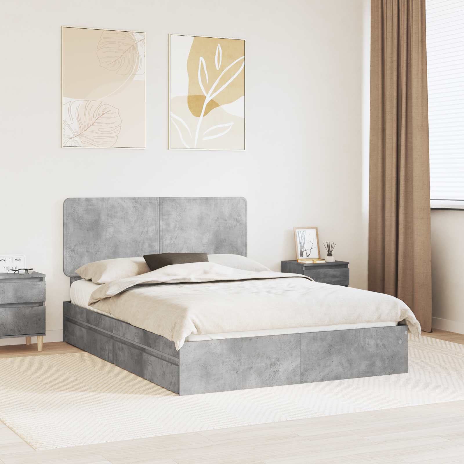 Lit de Rangement Gris béton 150 x 200 cm Bois d'ingénierie - XIOS