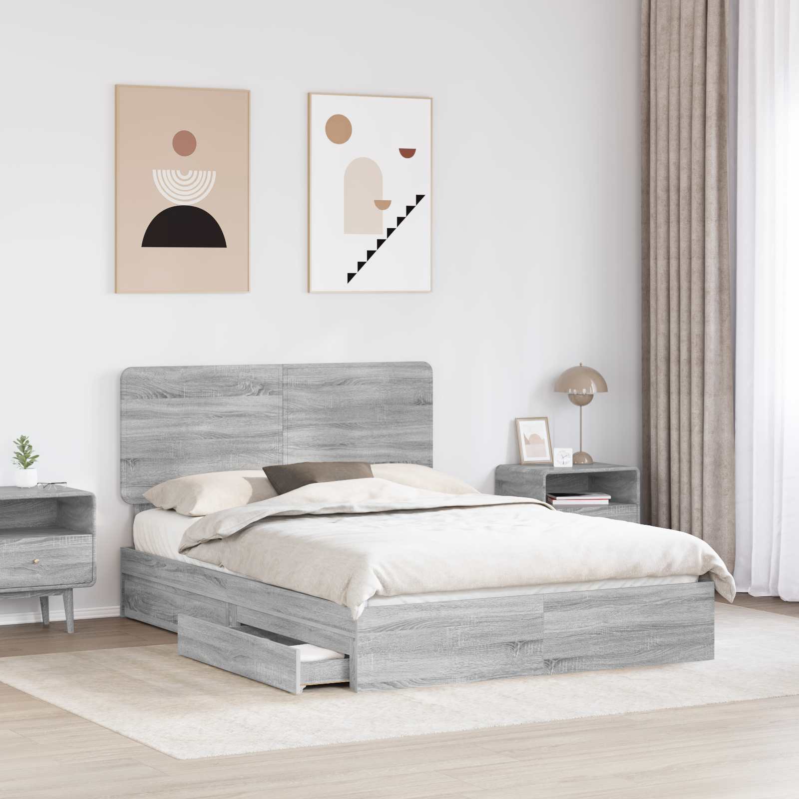 Lit de Rangement Gris Sonoma 140 x 200 cm Bois d'ingénierie - XIOS
