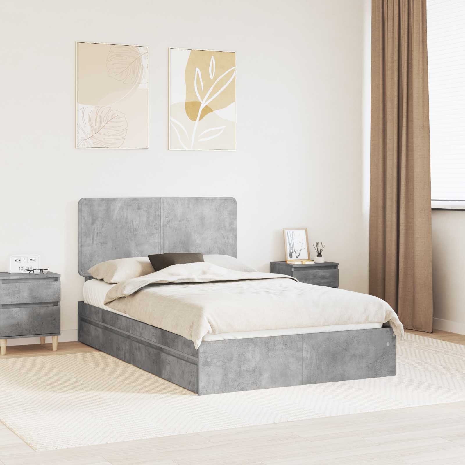 Lit de Rangement Gris béton 135 x 190 cm Bois d'ingénierie - XIOS