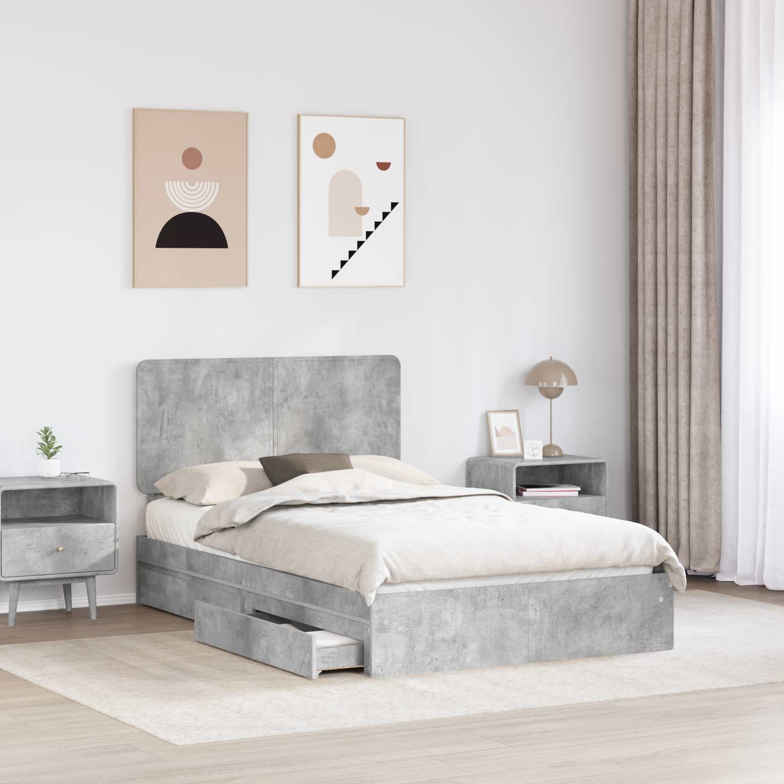 Cadre de lit Gris béton 135 x 190 cm Bois d'ingénierie - XIOS