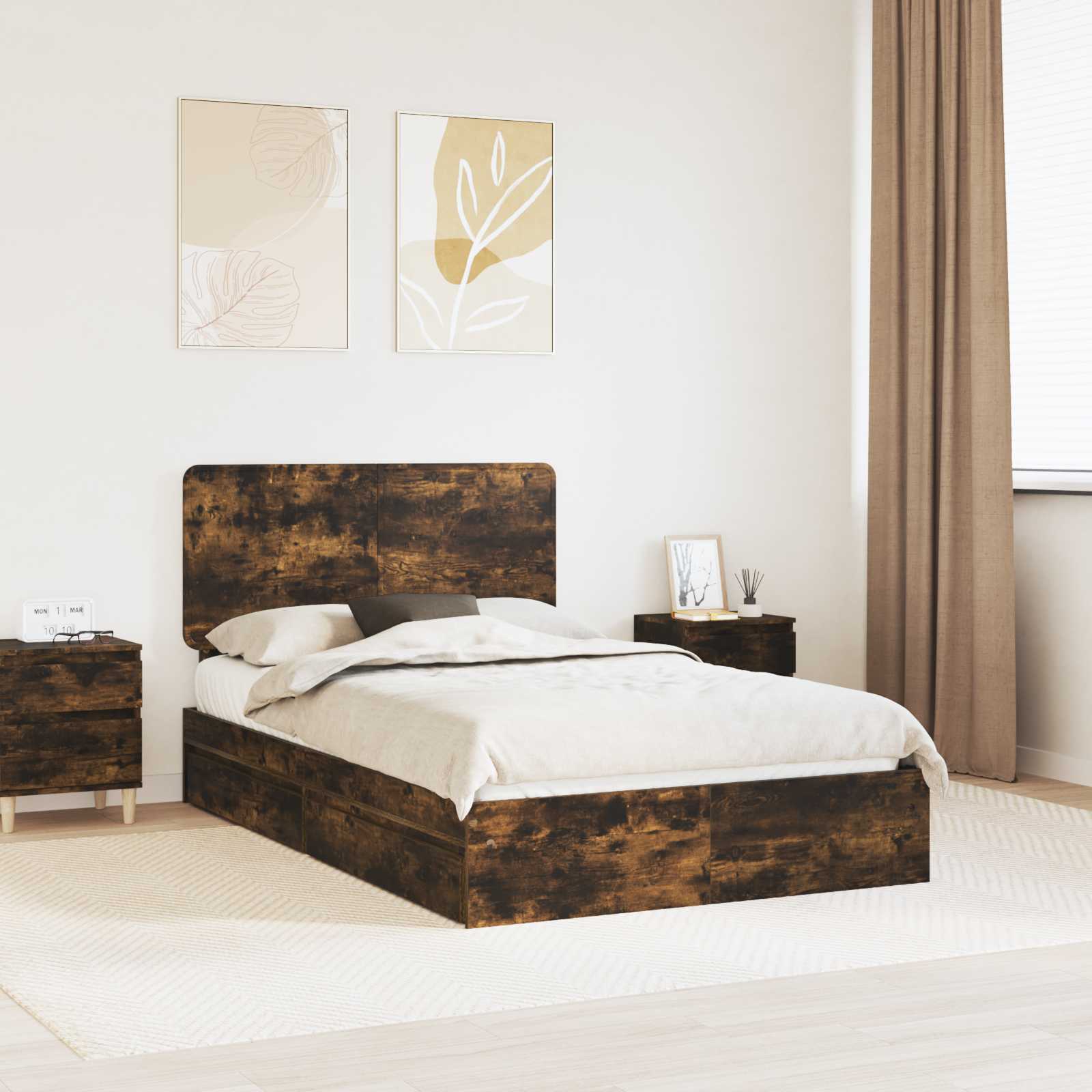 Lit de Rangement Chêne fumé 135 x 190 cm Bois d'ingénierie - XIOS