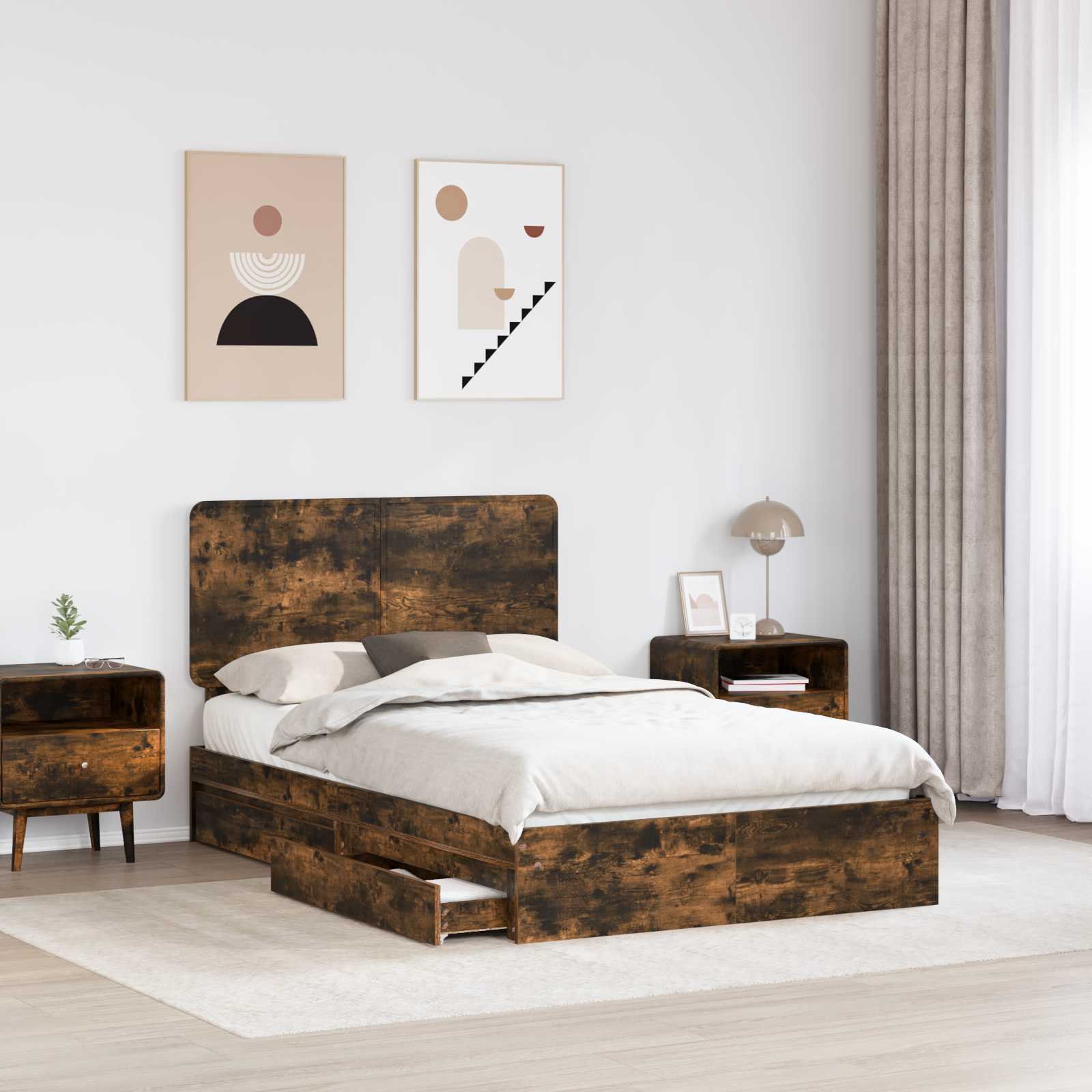Lit de Rangement Chêne fumé 135 x 190 cm Bois d'ingénierie - XIOS