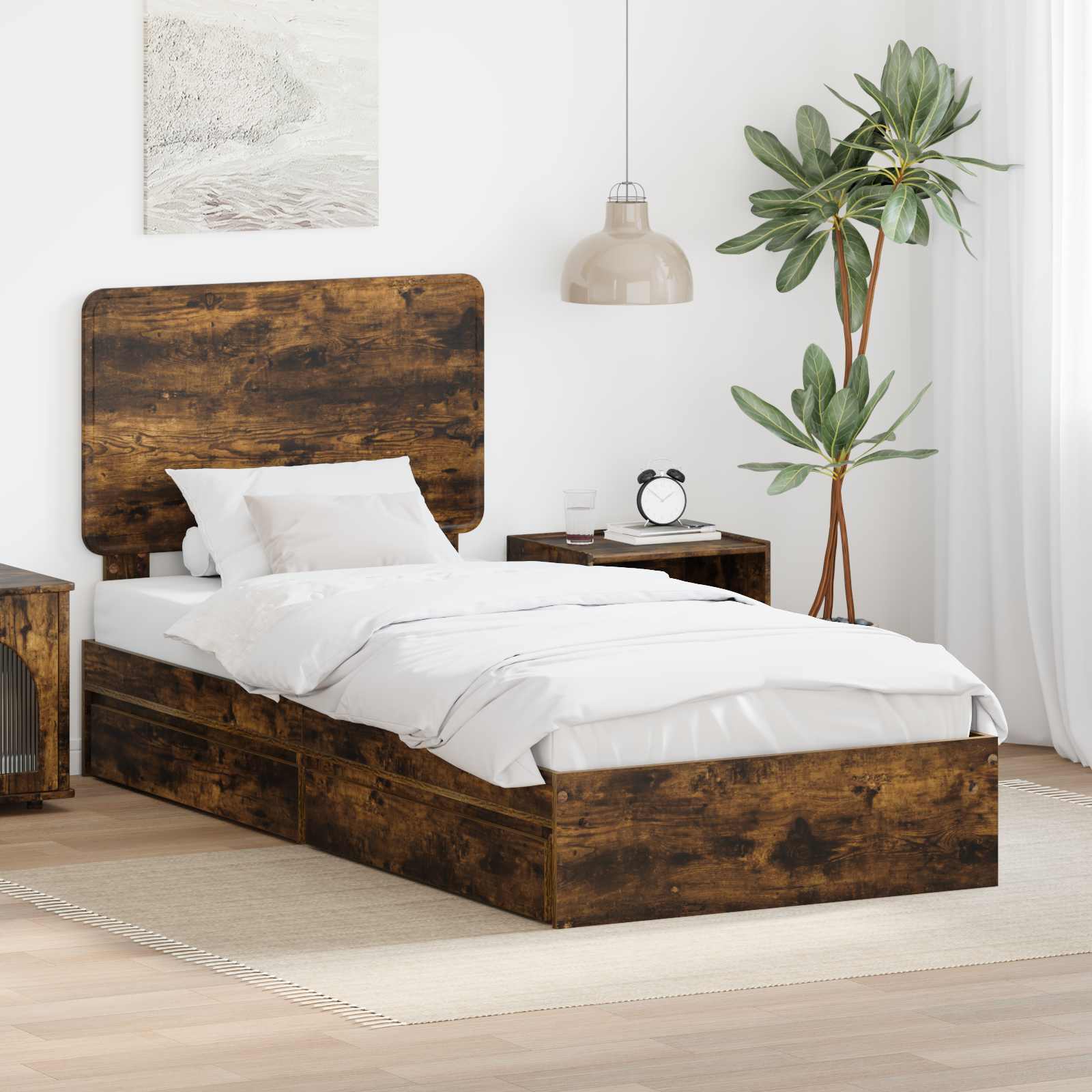 Lit de Rangement Chêne fumé 100 x 200 cm Bois d'ingénierie - XIOS
