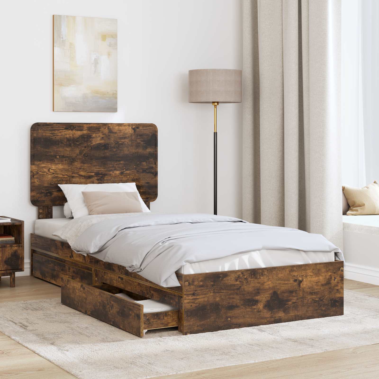 Lit de Rangement Chêne fumé 90 x 200 cm Bois d'ingénierie - XIOS