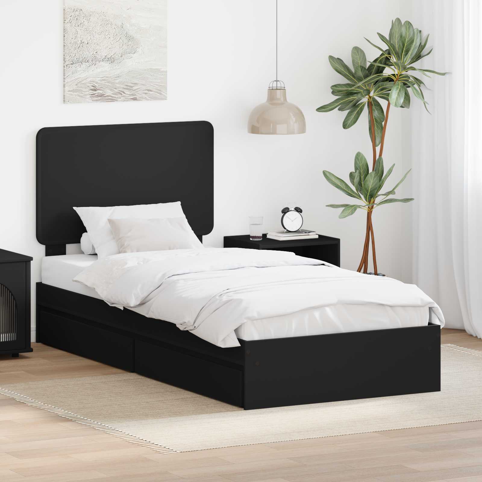 Lit de Rangement avec tiroir Noir 90 x 190 cm Bois d'ingénierie - XIOS