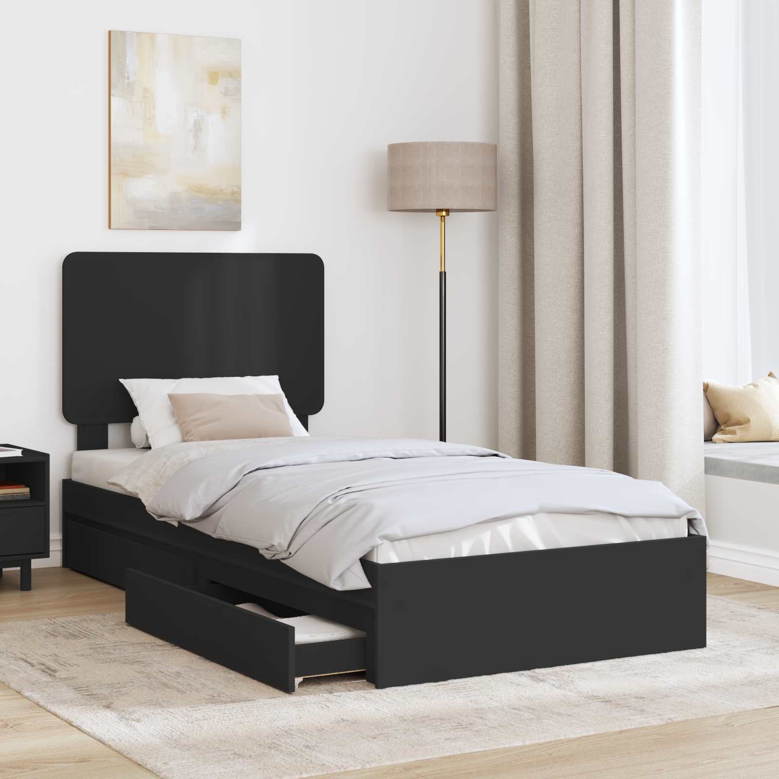 Lit de Rangement avec tiroir Noir 90 x 190 cm Bois d'ingénierie - XIOS