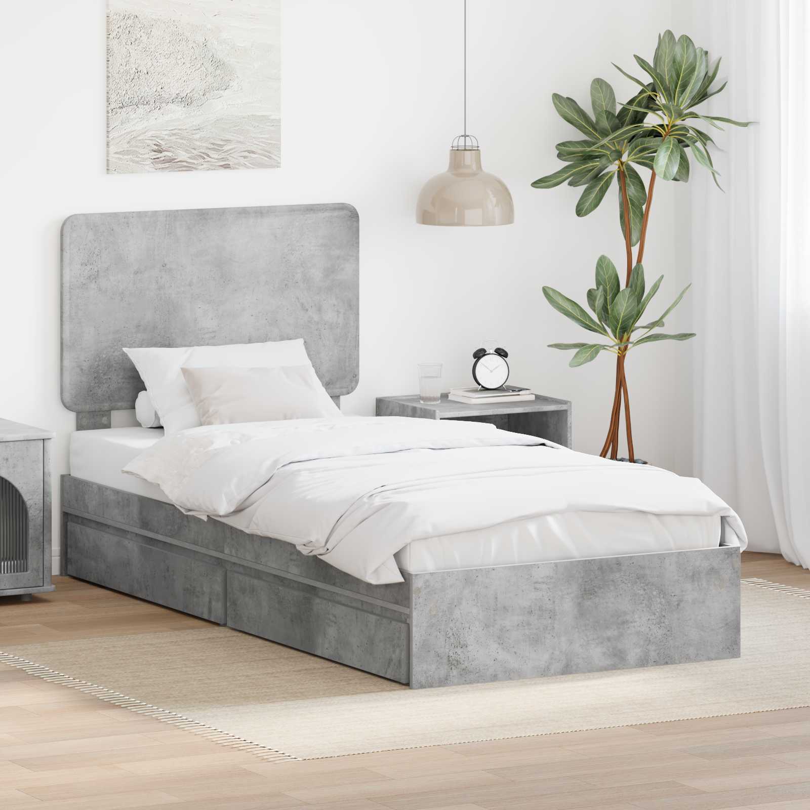 Lit de Rangement Gris béton 90 x 190 cm Bois d'ingénierie - XIOS