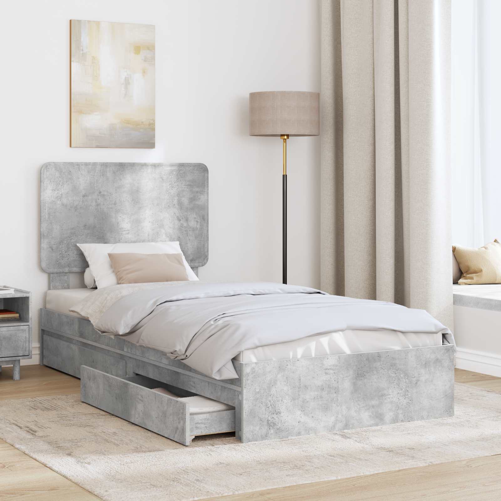 Lit de Rangement Gris béton 90 x 190 cm Bois d'ingénierie - XIOS