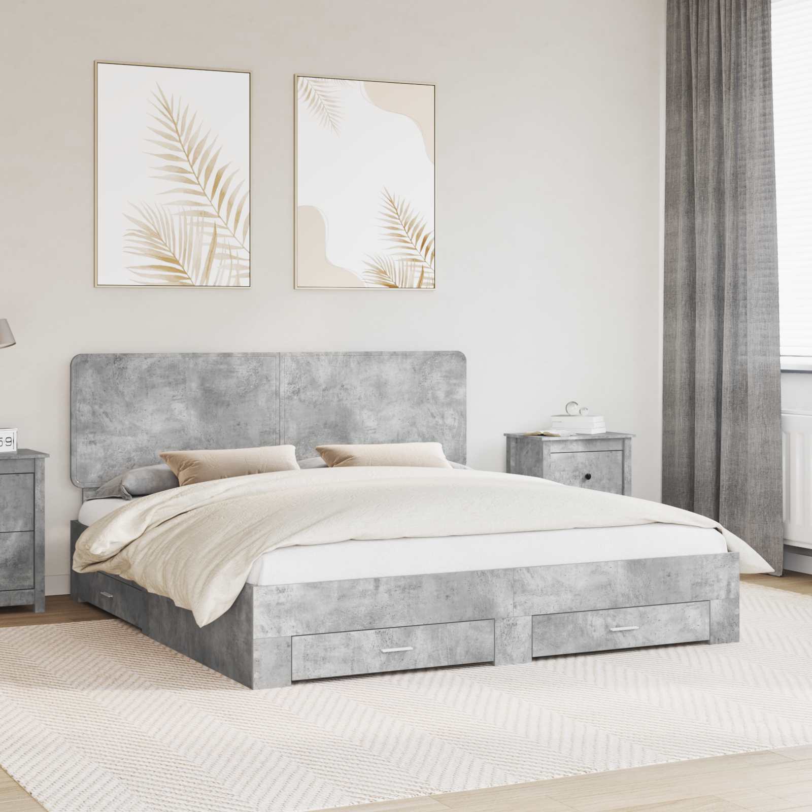 Cadre de lit Gris béton 200 x 200 cm Bois d'ingénierie - XIOS