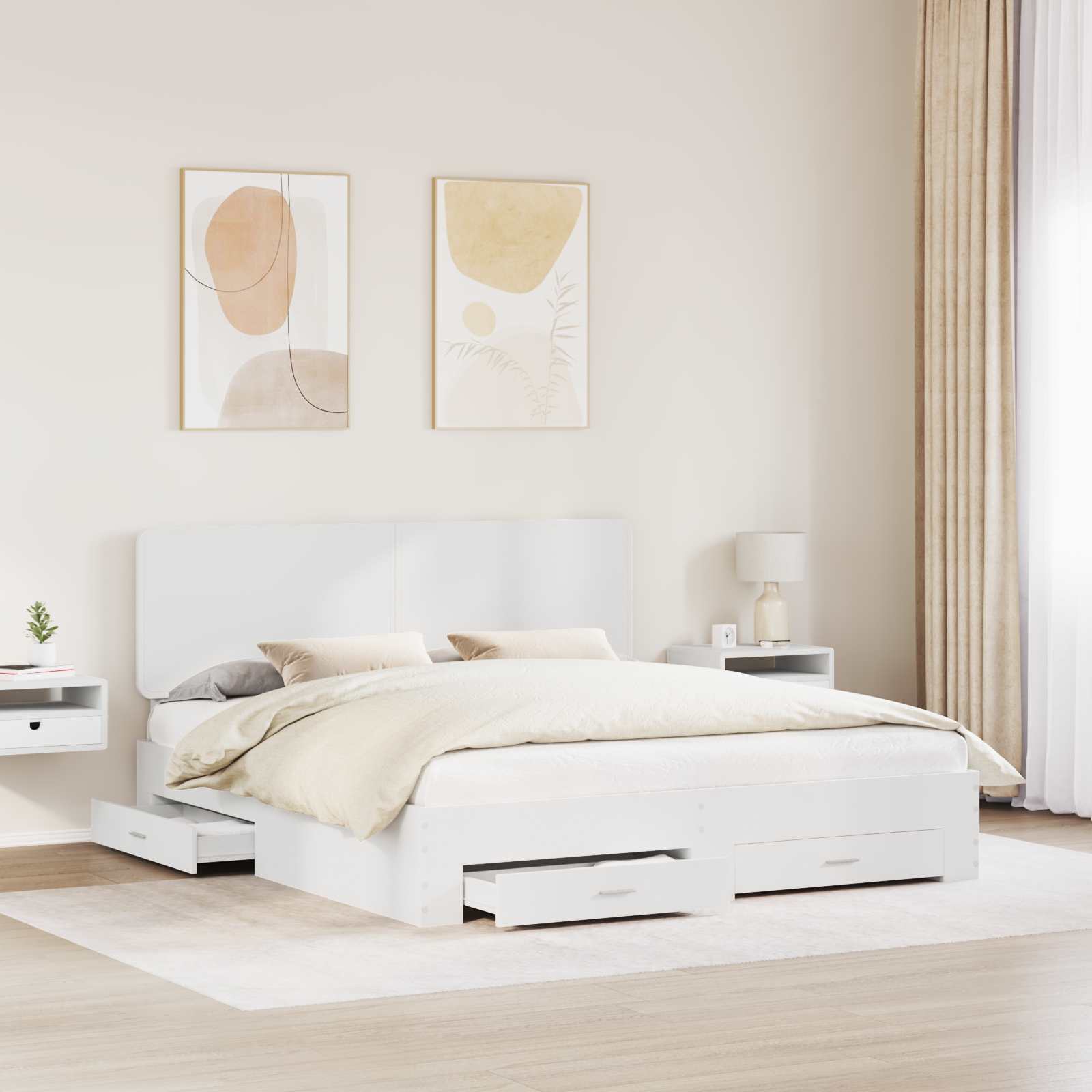 Cadre de lit avec tiroir Blanc 180 x 200 cm Bois d'ingénierie - XIOS