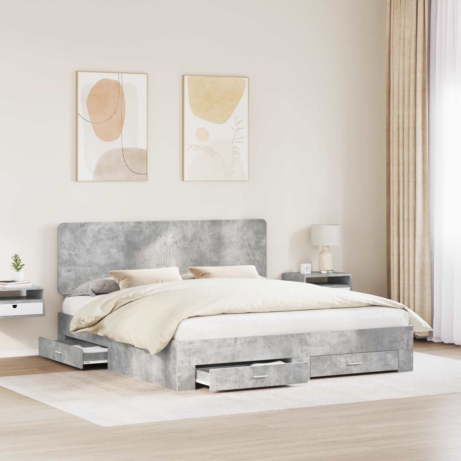 Cadre de lit Gris béton 180 x 200 cm Bois d'ingénierie - XIOS