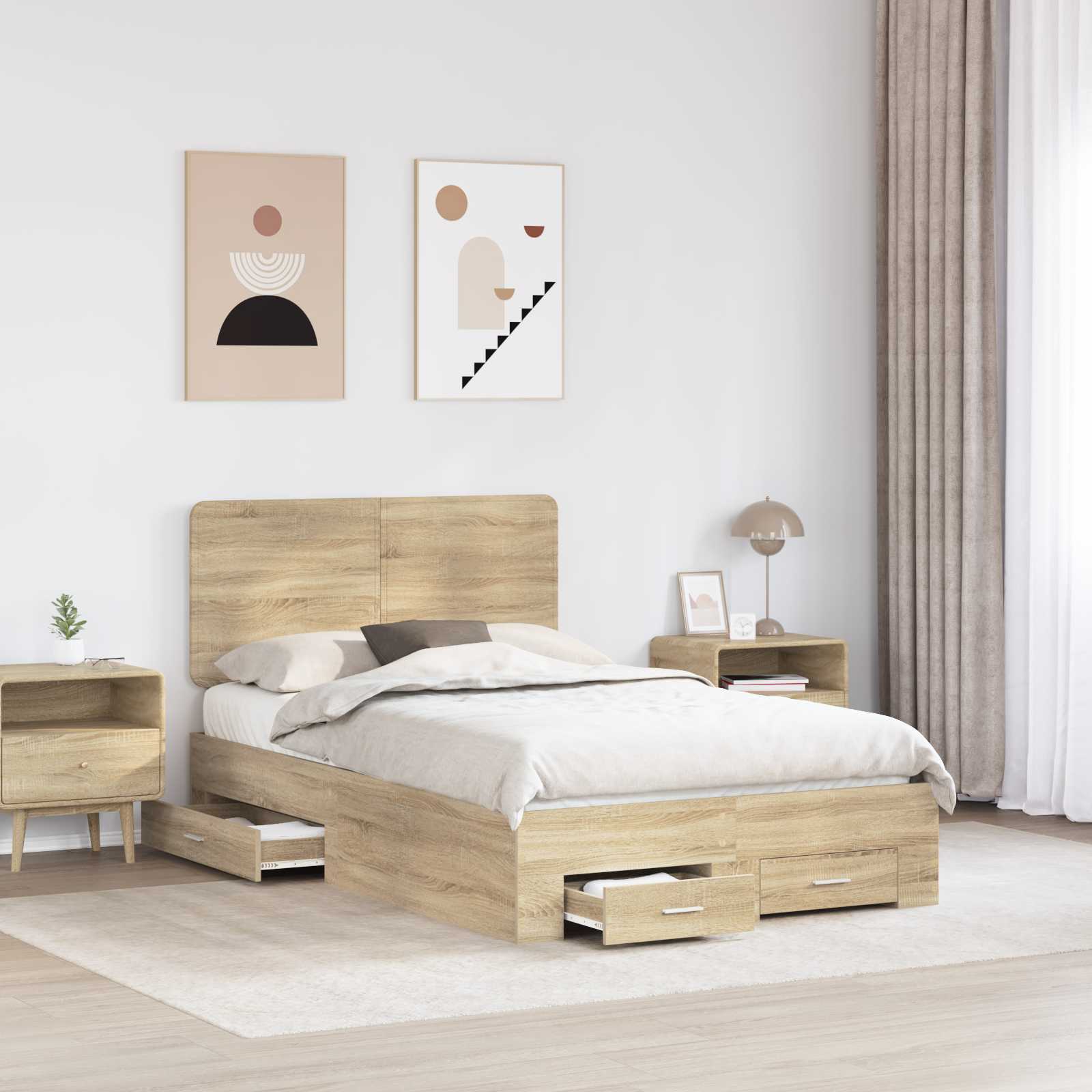 Cadre de lit Chêne Sonoma 135 x 190 cm Bois d'ingénierie - XIOS