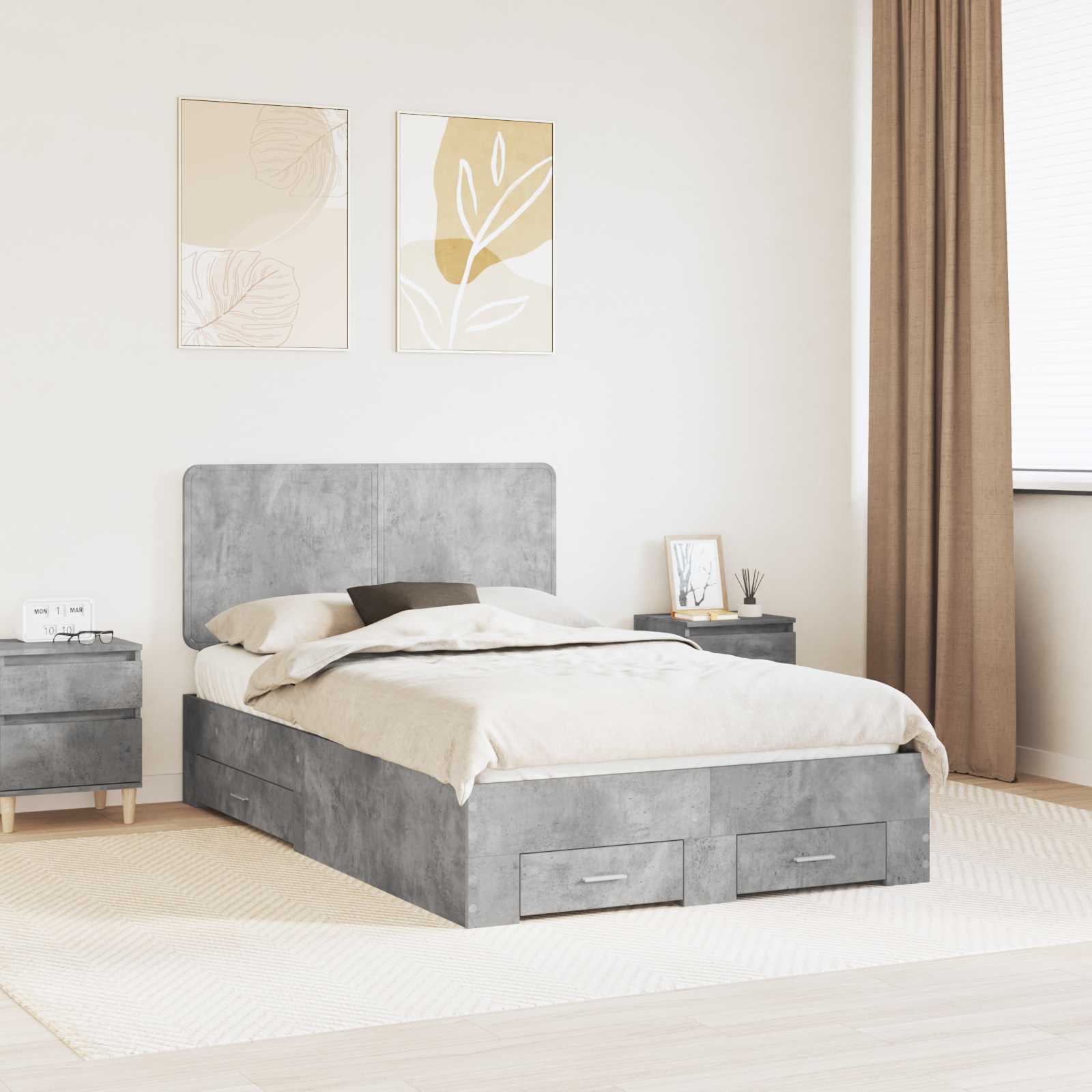 Cadre de lit Gris béton 135 x 190 cm Bois d'ingénierie - XIOS