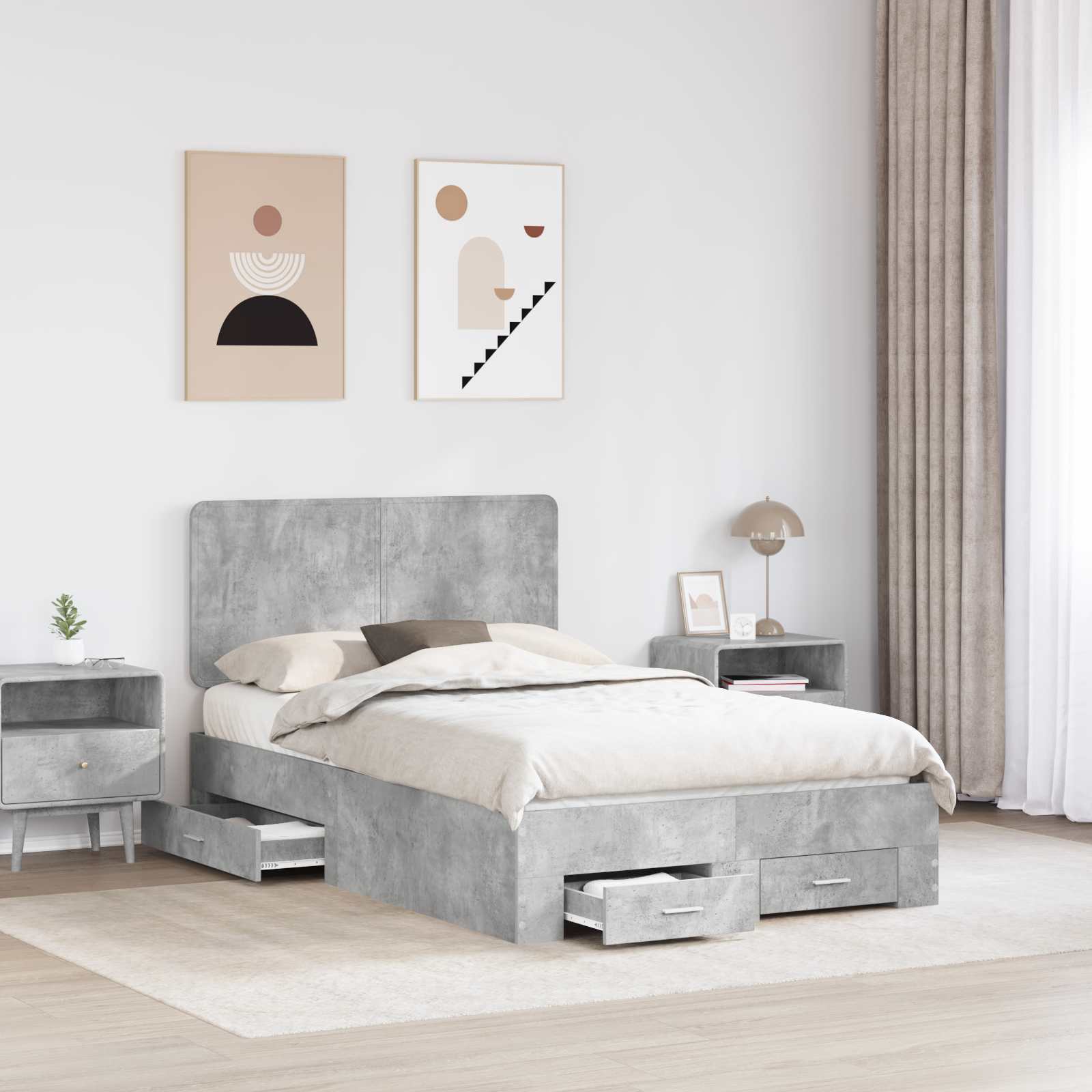 Cadre de lit Gris béton 135 x 190 cm Bois d'ingénierie - XIOS