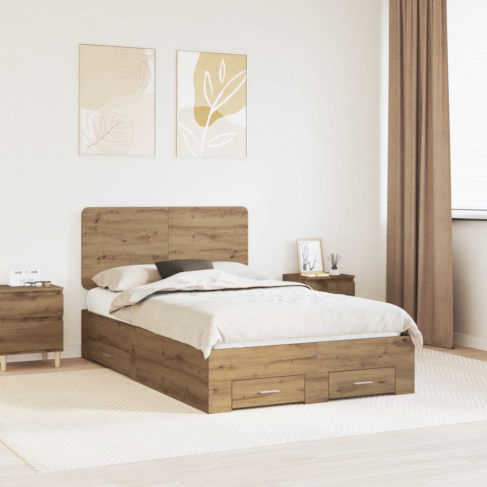 Cadre de lit Chêne artisanal 120 x 190 cm Bois d'ingénierie - XIOS