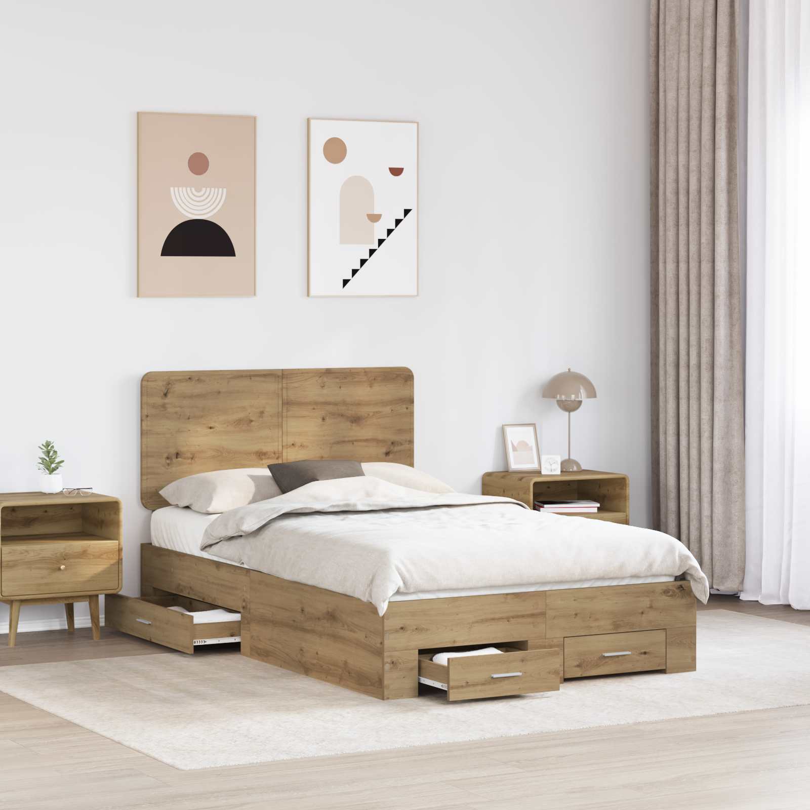 Cadre de lit Chêne artisanal 120 x 190 cm Bois d'ingénierie - XIOS