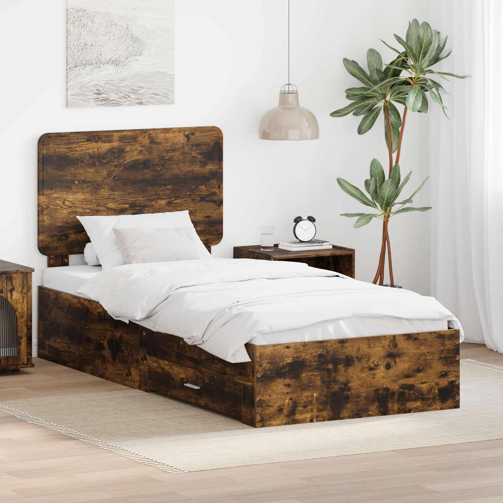 Cadre de lit Chêne fumé 100 x 200 cm Bois d'ingénierie - XIOS