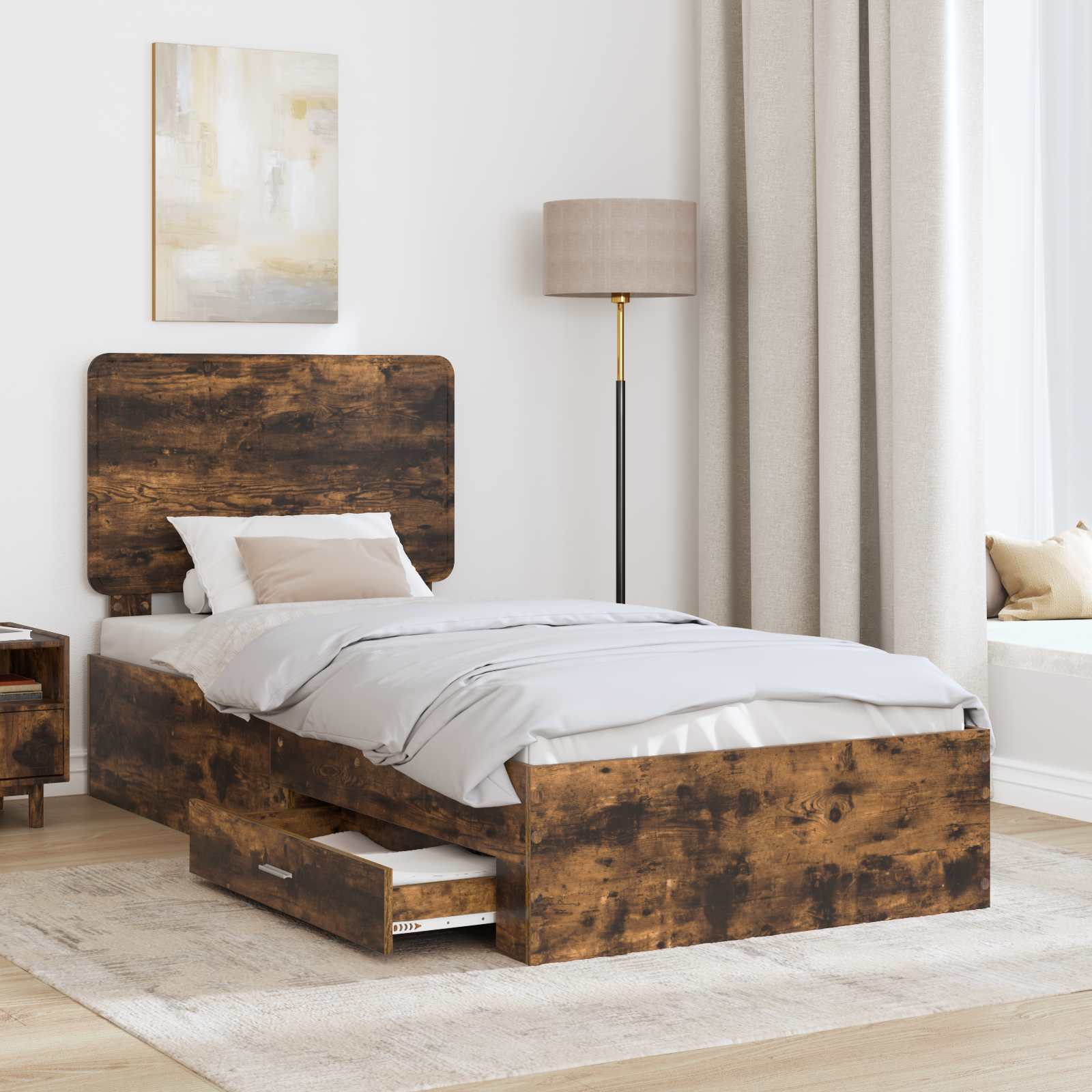 Cadre de lit Chêne fumé 100 x 200 cm Bois d'ingénierie - XIOS