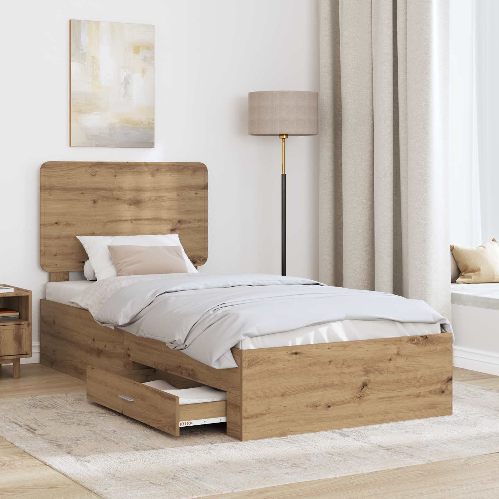 Cadre de lit Chêne artisanal 100 x 200 cm Bois d'ingénierie - XIOS