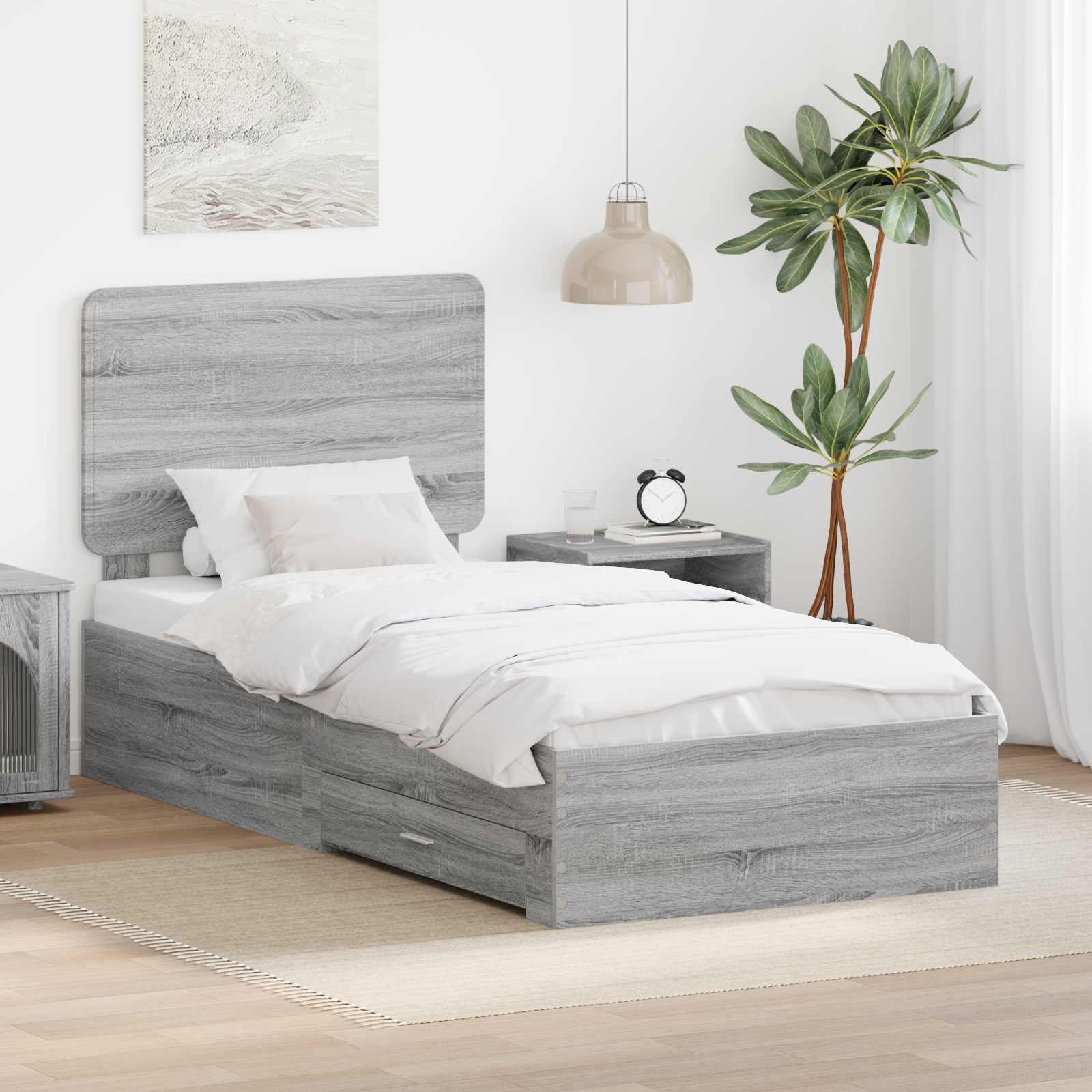 Cadre de lit Gris Sonoma 90 x 200 cm Bois d'ingénierie - XIOS