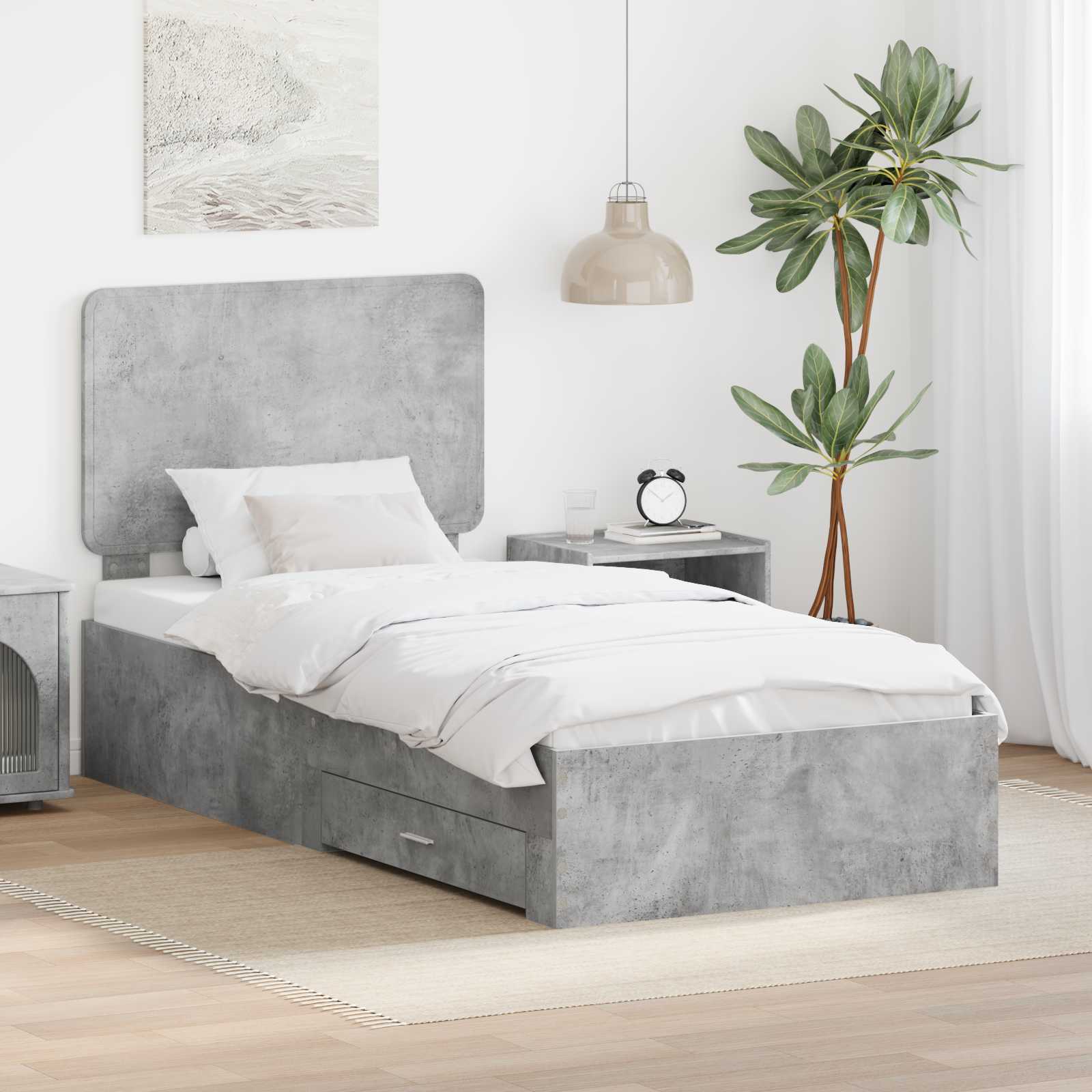 Cadre de lit Gris béton 90 x 190 cm Bois d'ingénierie - XIOS